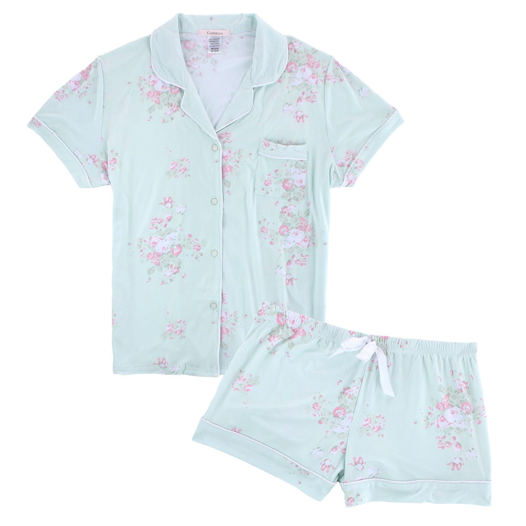 CTM® Women's Floral Notched Collar Short Pajama Set - Women's Floral Notched Collar Short Pajama Set