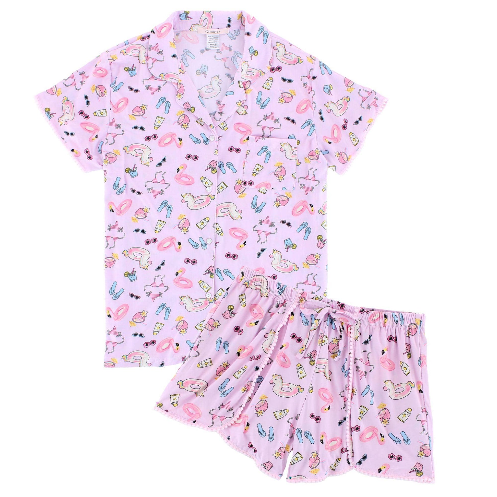 CTM® Women's Summer Pool Party Notched Collar Pajama Set by Gabriella - Pink