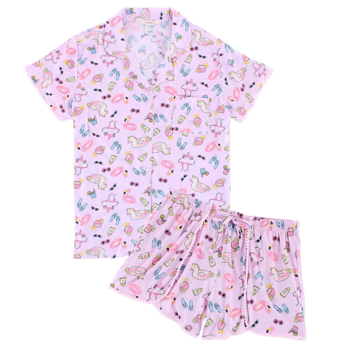 CTM® Women's Summer Pool Party Notched Collar Pajama Set by Gabriella - Pink