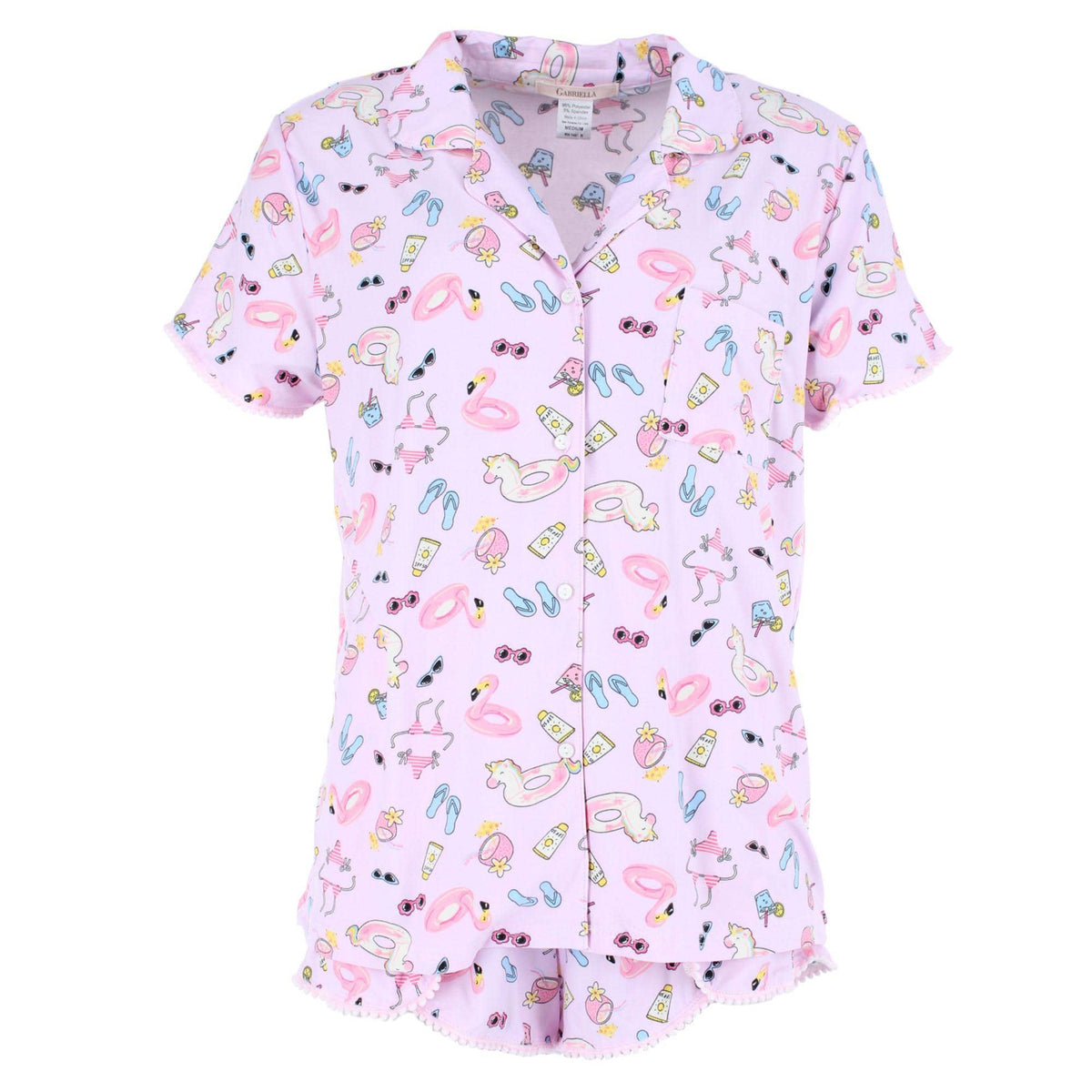 CTM® Women's Summer Pool Party Notched Collar Pajama Set by Gabriella - Pink