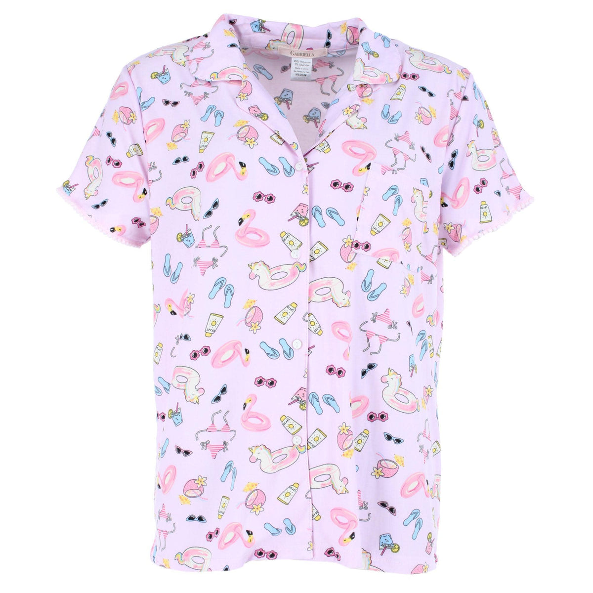 CTM® Women's Summer Pool Party Notched Collar Pajama Set by Gabriella - Pink
