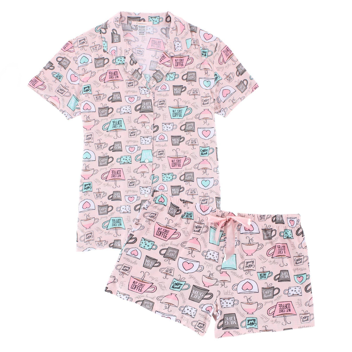 CTM® Women's Coffee Notched Collar Short Pajama Set - Pink