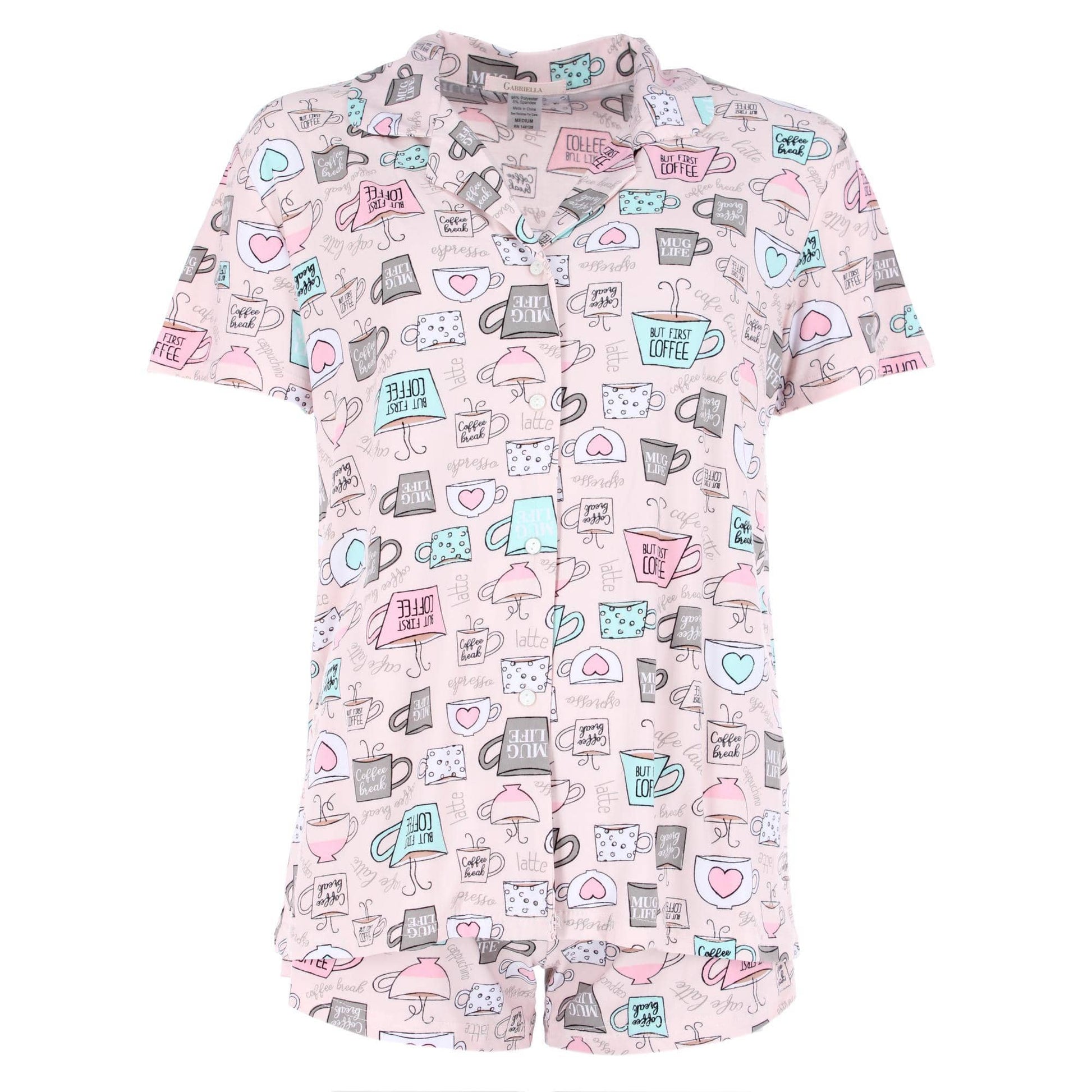 CTM® Women's Coffee Notched Collar Short Pajama Set - Pink