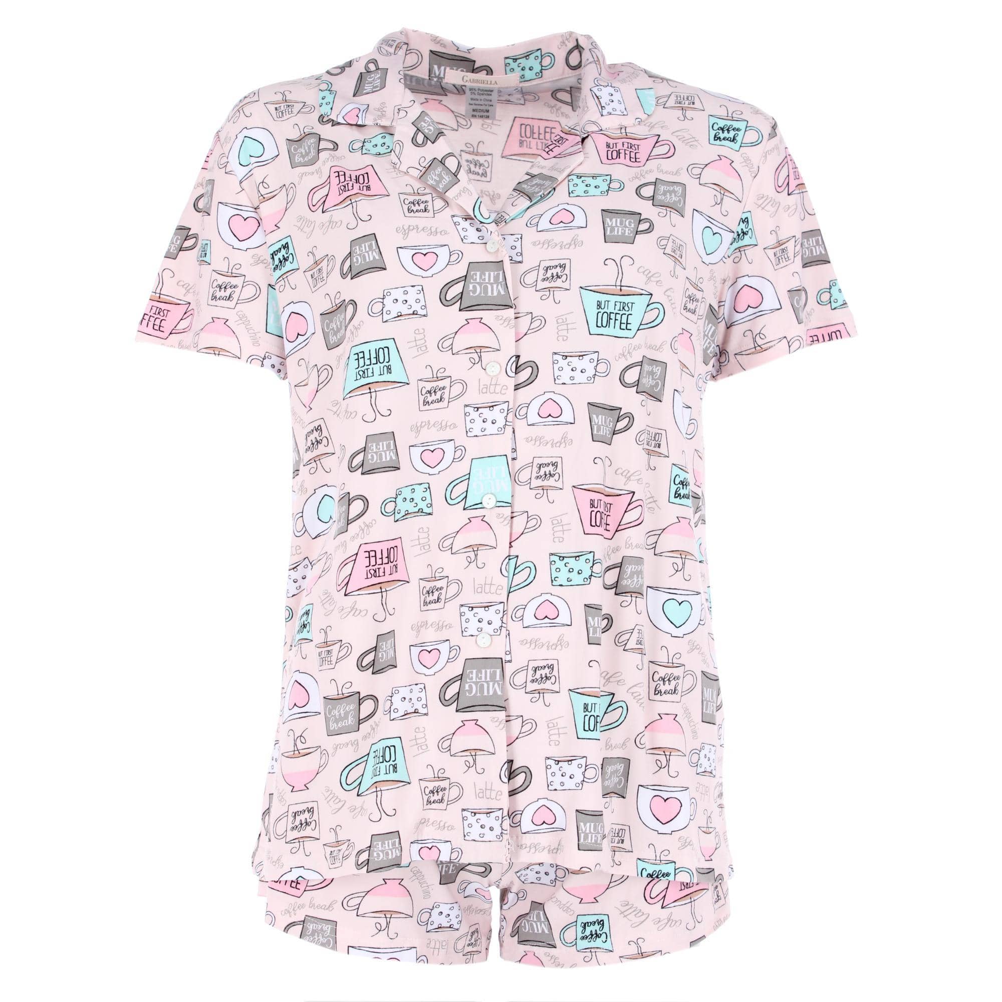 CTM® Women's Coffee Notched Collar Short Pajama Set - Pink