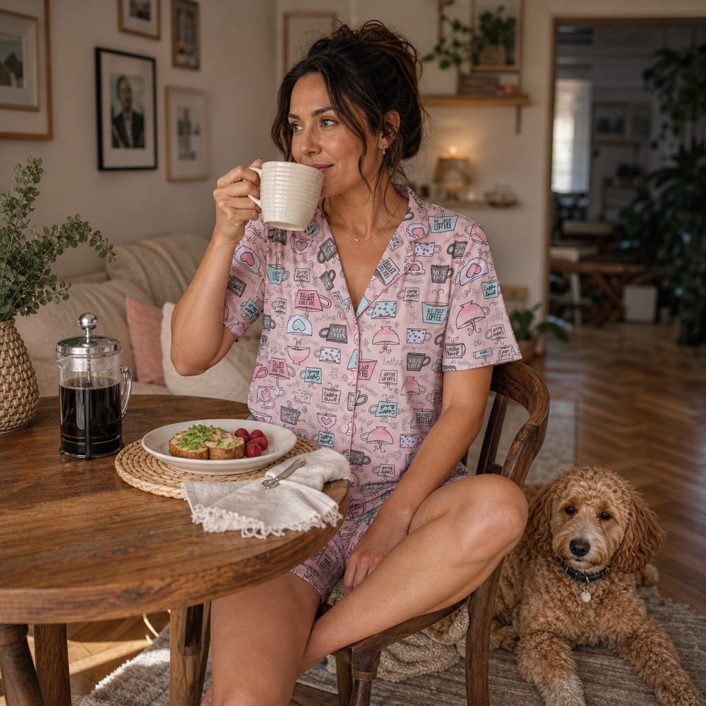 CTM® Women's Coffee Notched Collar Short Pajama Set - Pink