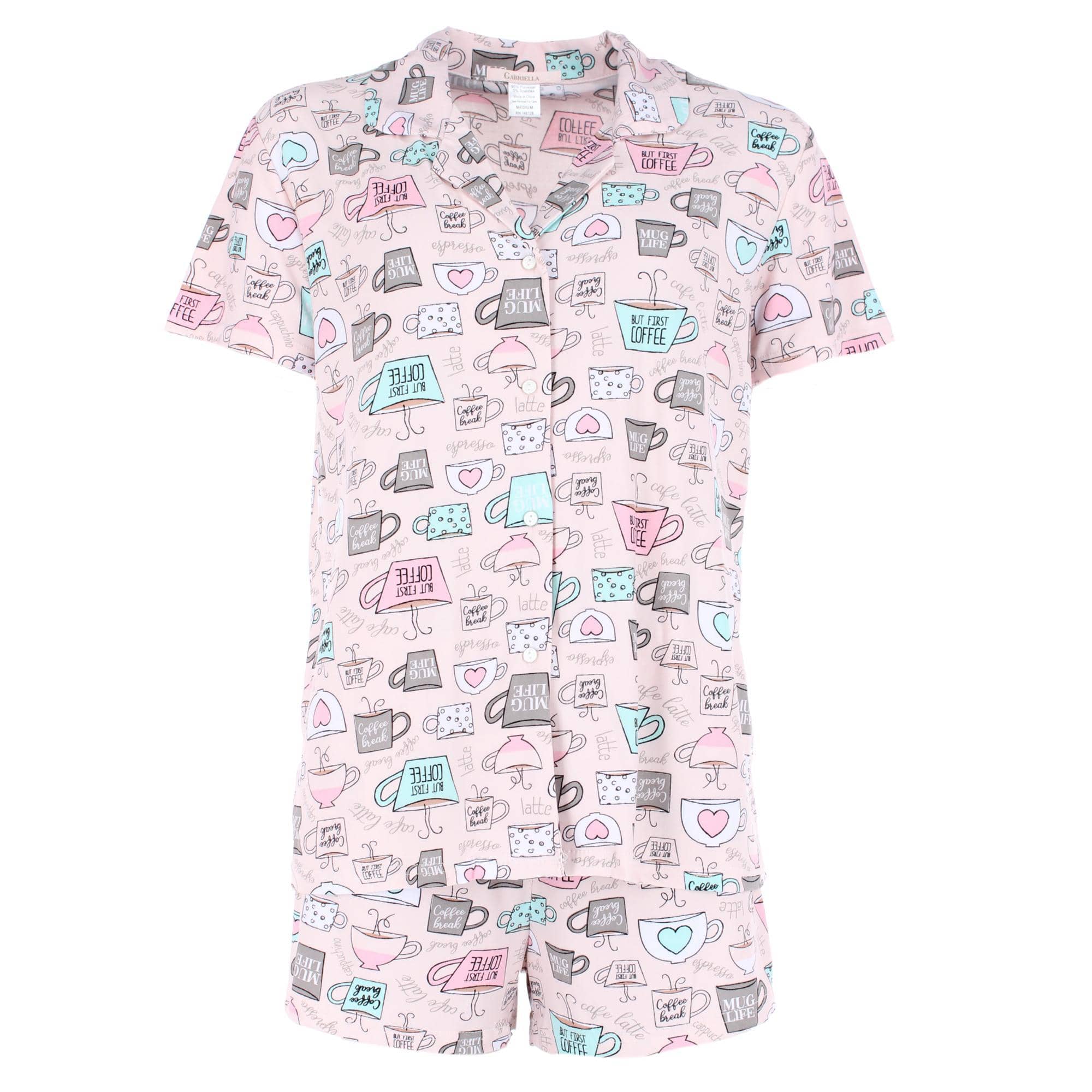 CTM® Women's Plus Size Notched Collar Coffee Short Pajama Set by Gabriella - Pink