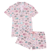 Women's Plus Size Notched Collar Coffee Short Pajama Set by Gabriella