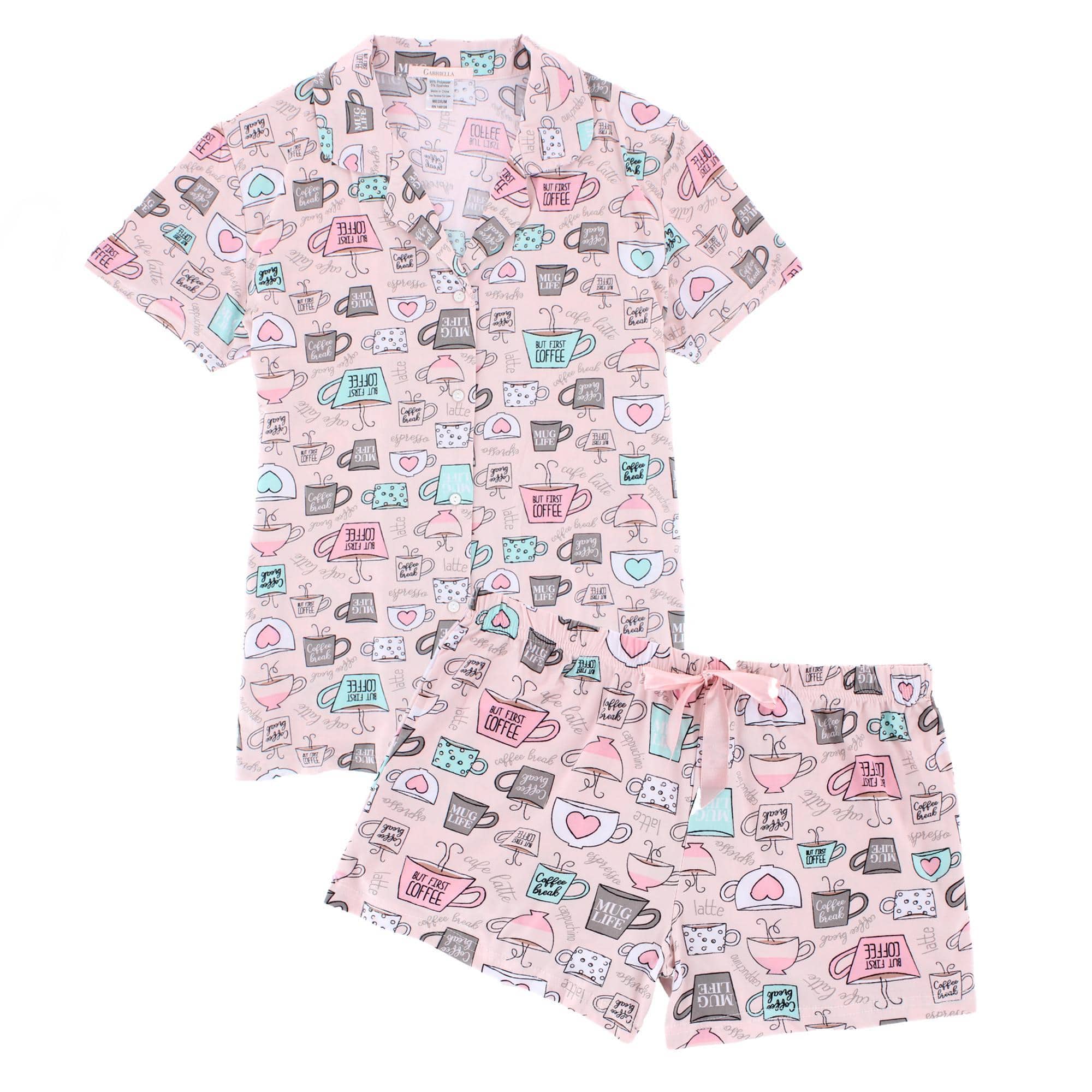 CTM® Women's Plus Size Notched Collar Coffee Short Pajama Set by Gabriella - Women's Plus Size Notched Collar Coffee Short Pajama Set by Gabriella