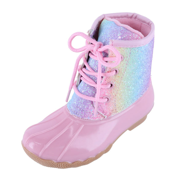 Kid's Rainbow Glitter and Pink Rain Boot