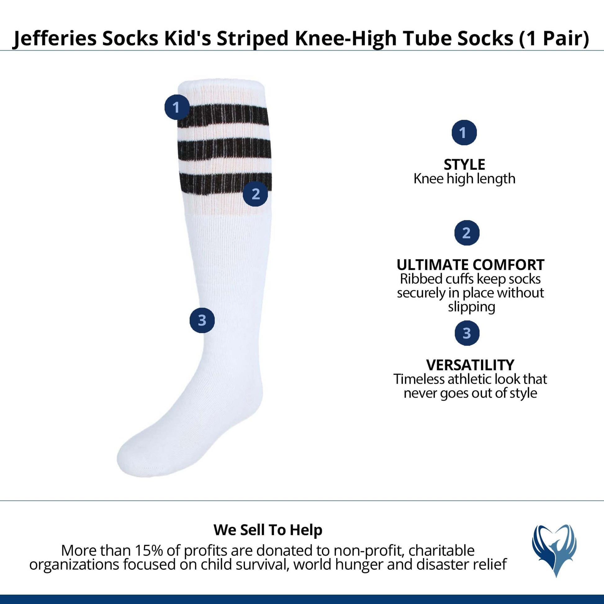 Jefferies Socks Kid's Striped Knee-High Tube Socks (1 Pair) - Black