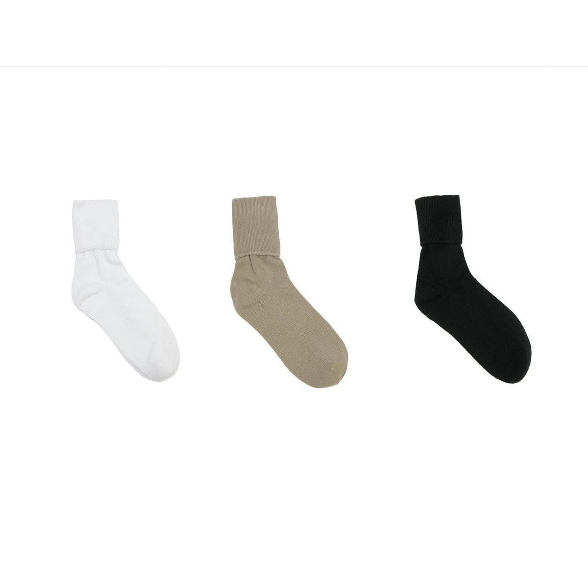 Jefferies Socks Women's Organic Cotton Turn Cuff Sock (Pack of 3) - Black, Khaki, and White