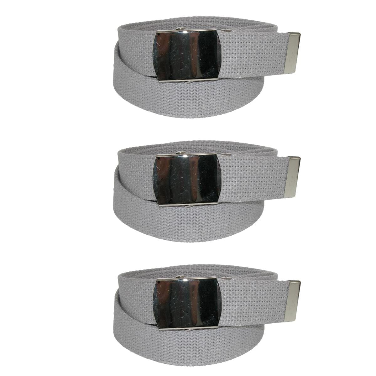 CTM® Cotton Adjustable Belt with Nickel Finish Buckle (Pack of 3) - Grey
