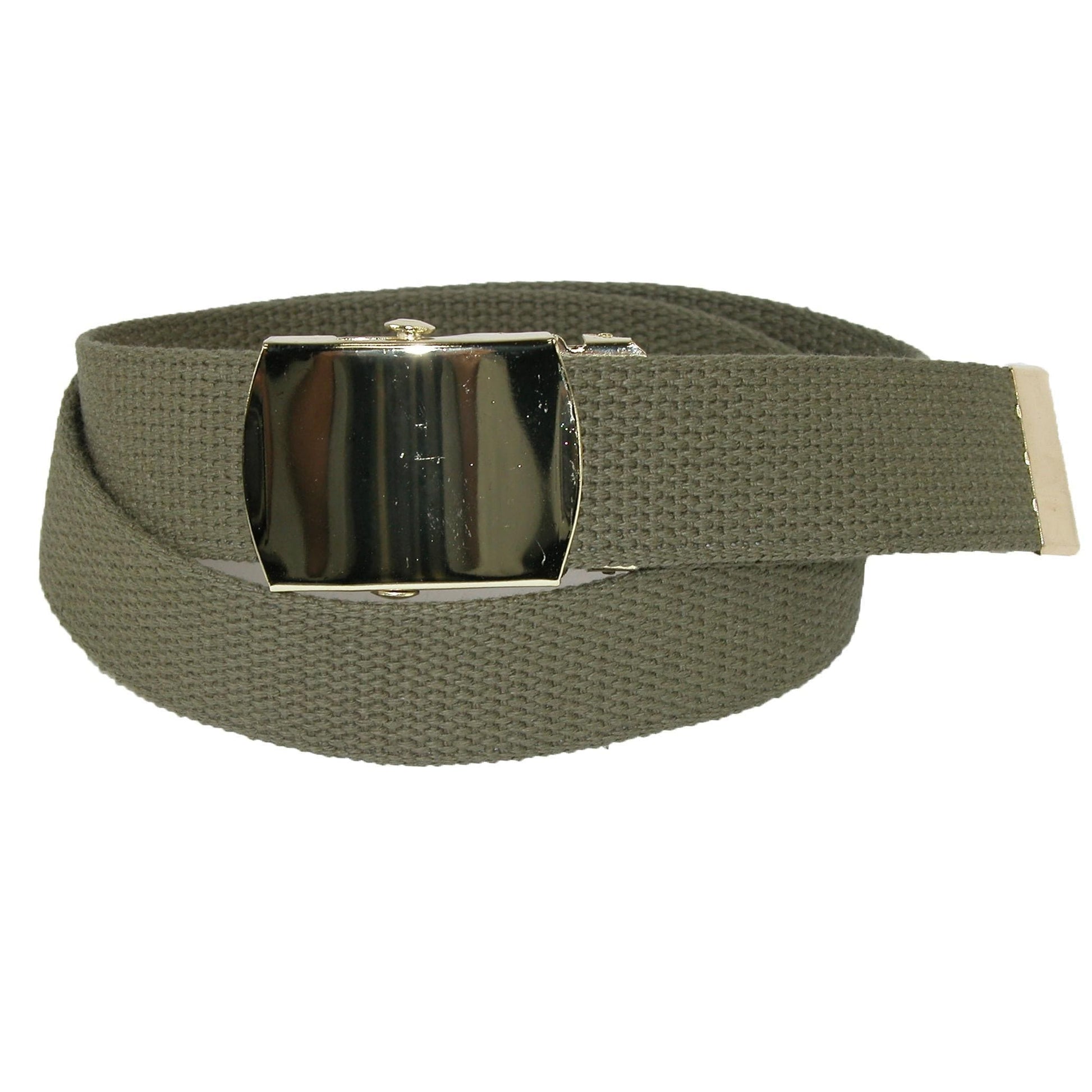 CTM® Kids' Cotton Adjustable Belt with Brass Military Buckle - Olive