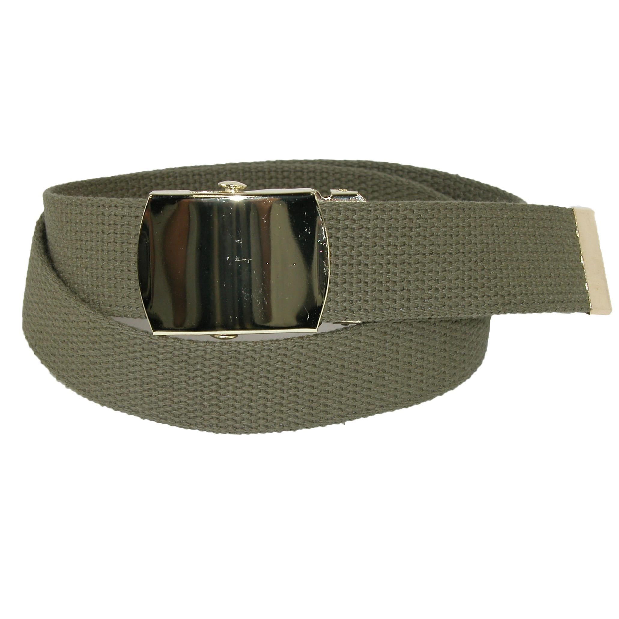 CTM® Kids' Cotton Adjustable Belt with Brass Military Buckle - Olive
