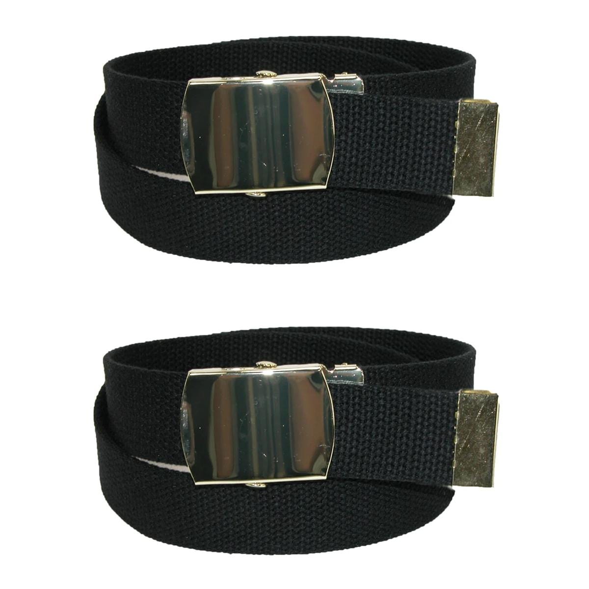 CTM® Kids' Cotton Adjustable Belt with Brass Military Buckle (Pack of 2) - Black