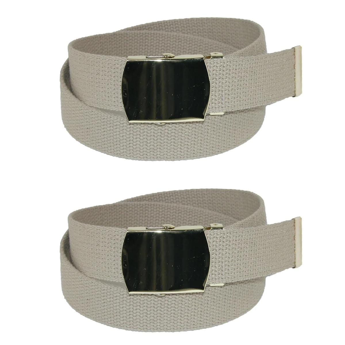 CTM® Kids' Cotton Adjustable Belt with Brass Military Buckle (Pack of 2) - Khaki