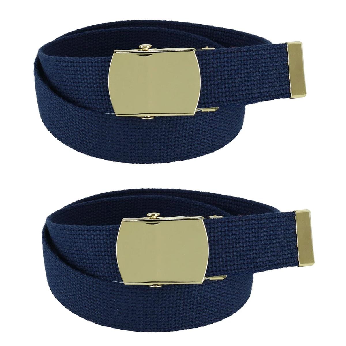 CTM® Kids' Cotton Adjustable Belt with Brass Military Buckle (Pack of 2) - Navy