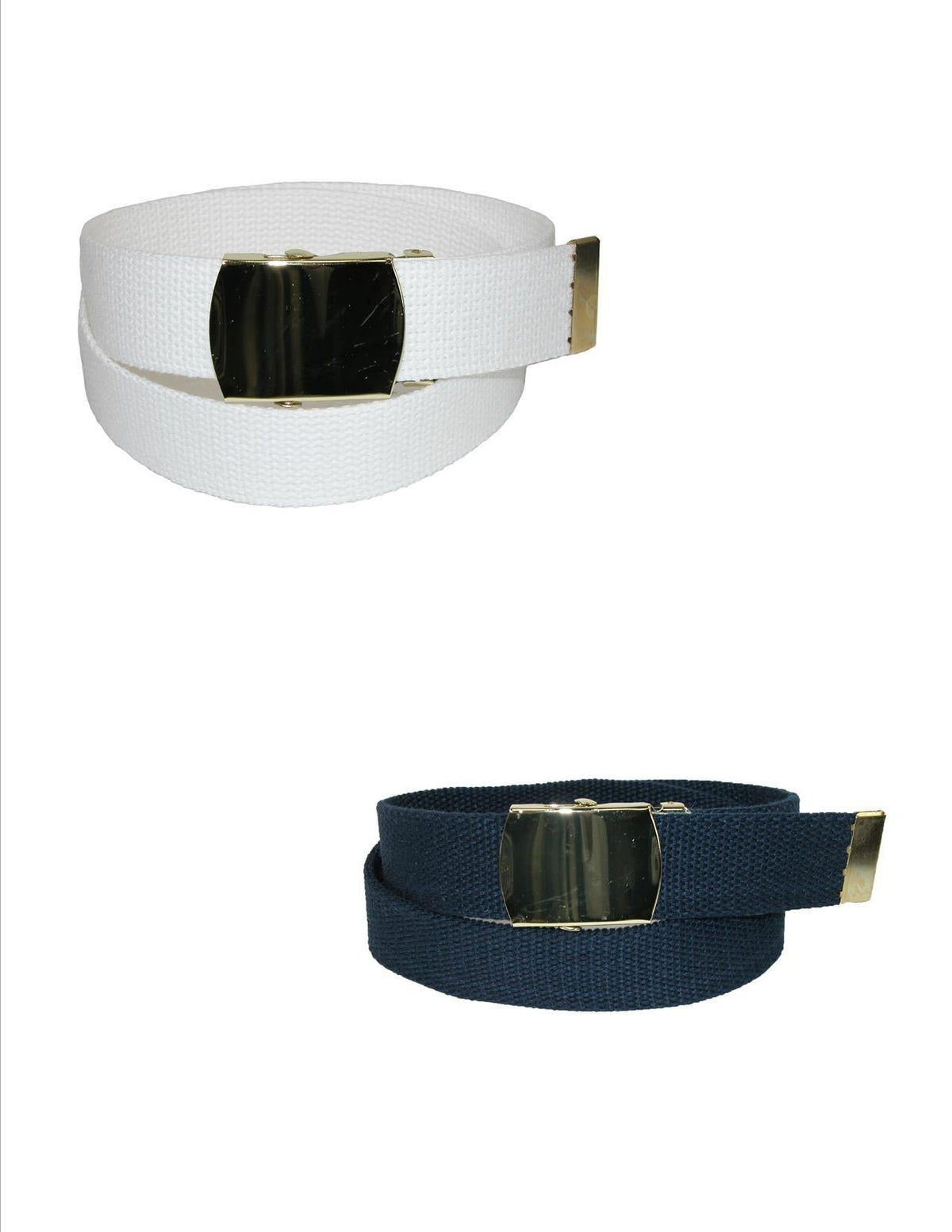 CTM® Kids' Cotton Adjustable Belt with Brass Military Buckle (Pack of 2) - White
