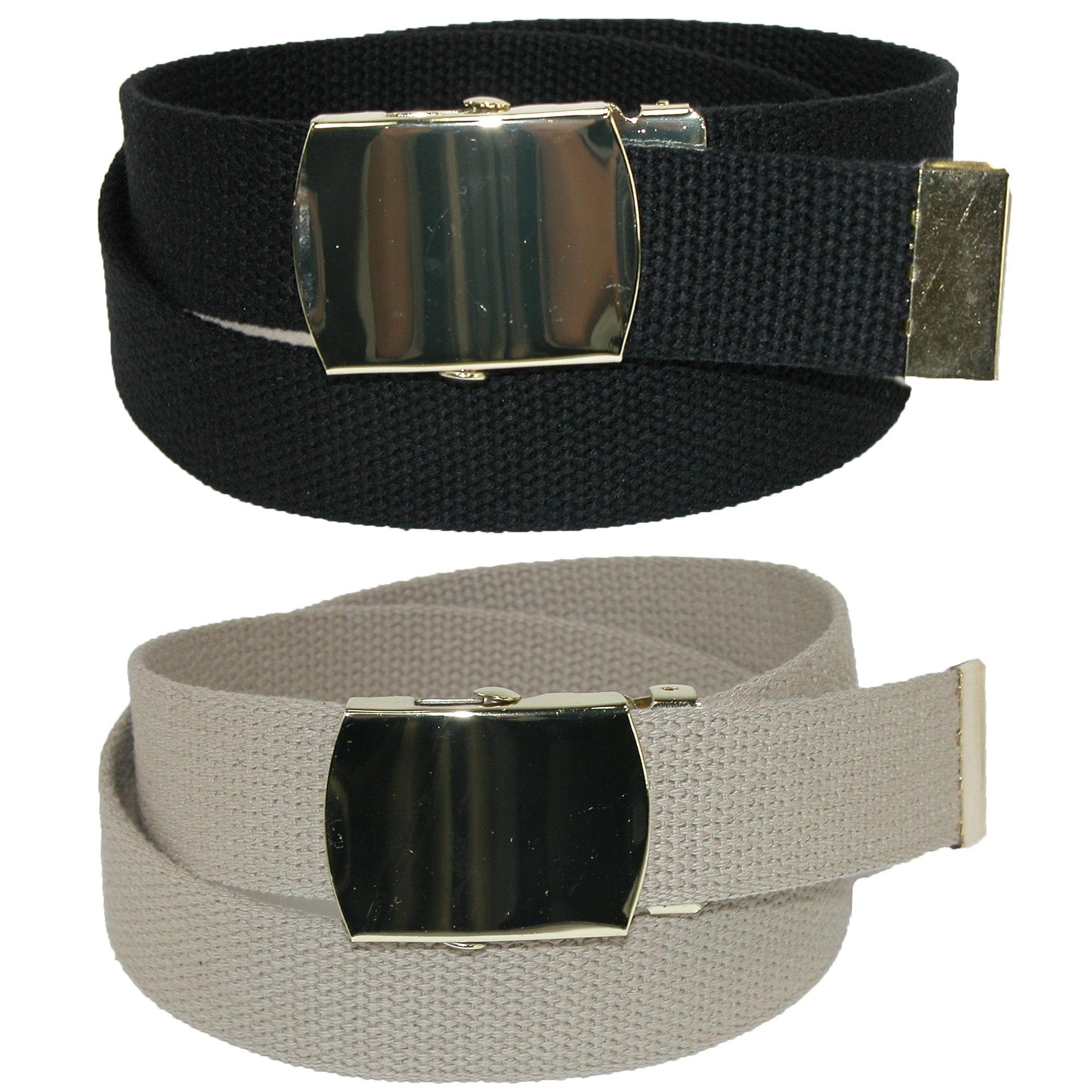 CTM® Kid's Cotton Belt with Brass Military Buckle (Pack of 2 Colors)