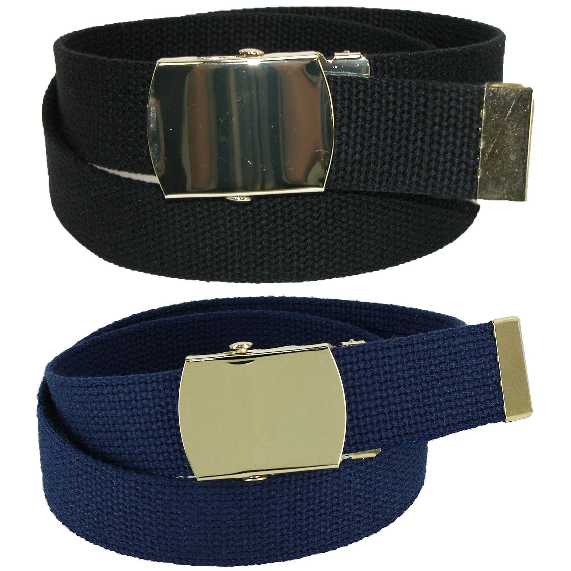 CTM® Kid's Cotton Belt with Brass Military Buckle (Pack of 2 Colors)