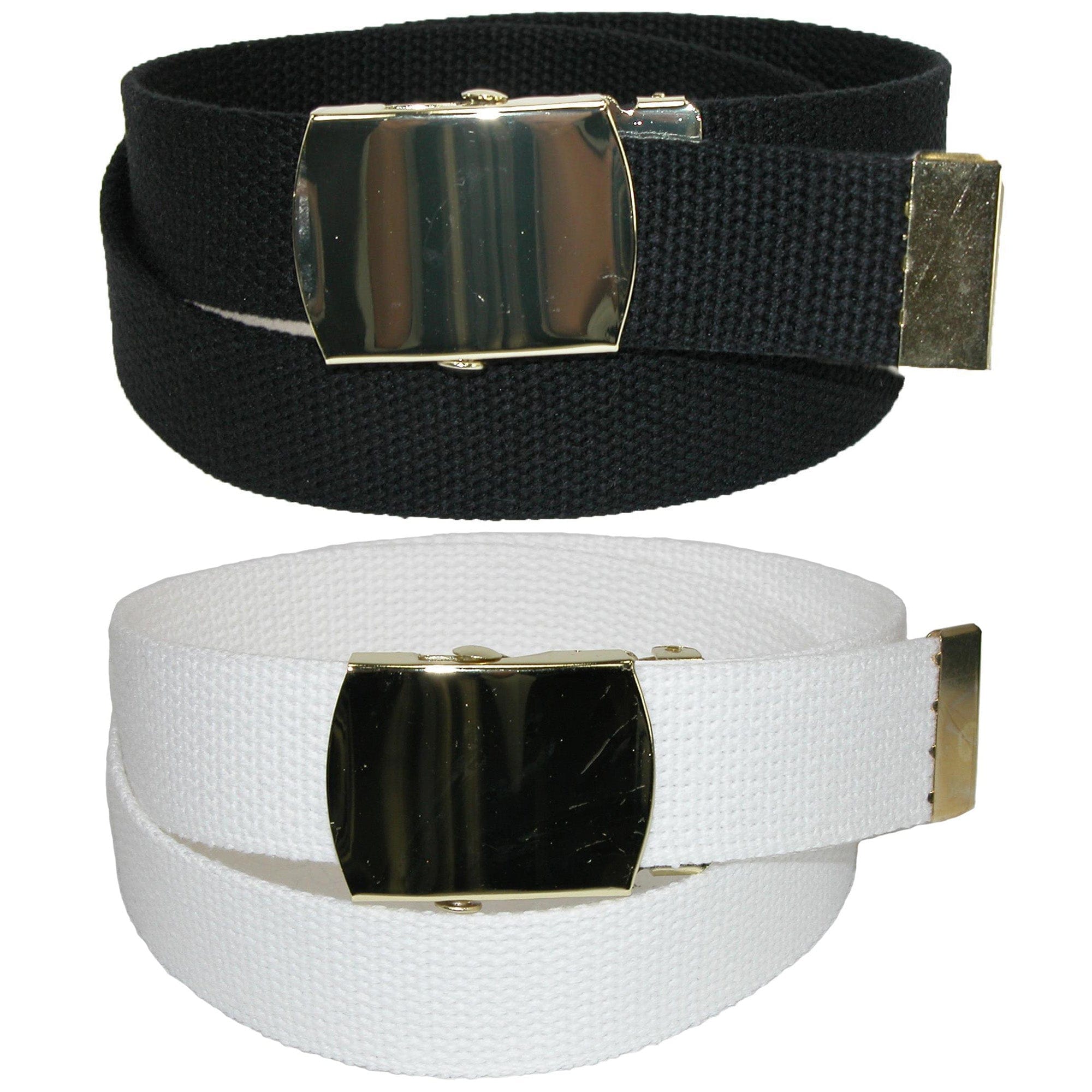 CTM® Kid's Cotton Belt with Brass Military Buckle (Pack of 2 Colors)