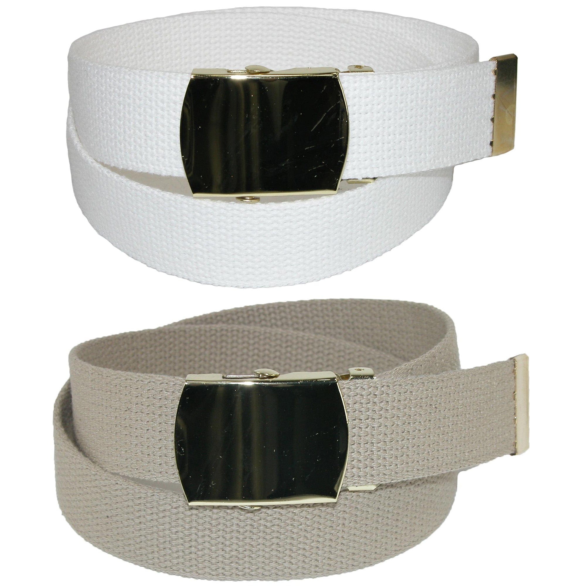 CTM® Kid's Cotton Belt with Brass Military Buckle (Pack of 2 Colors)