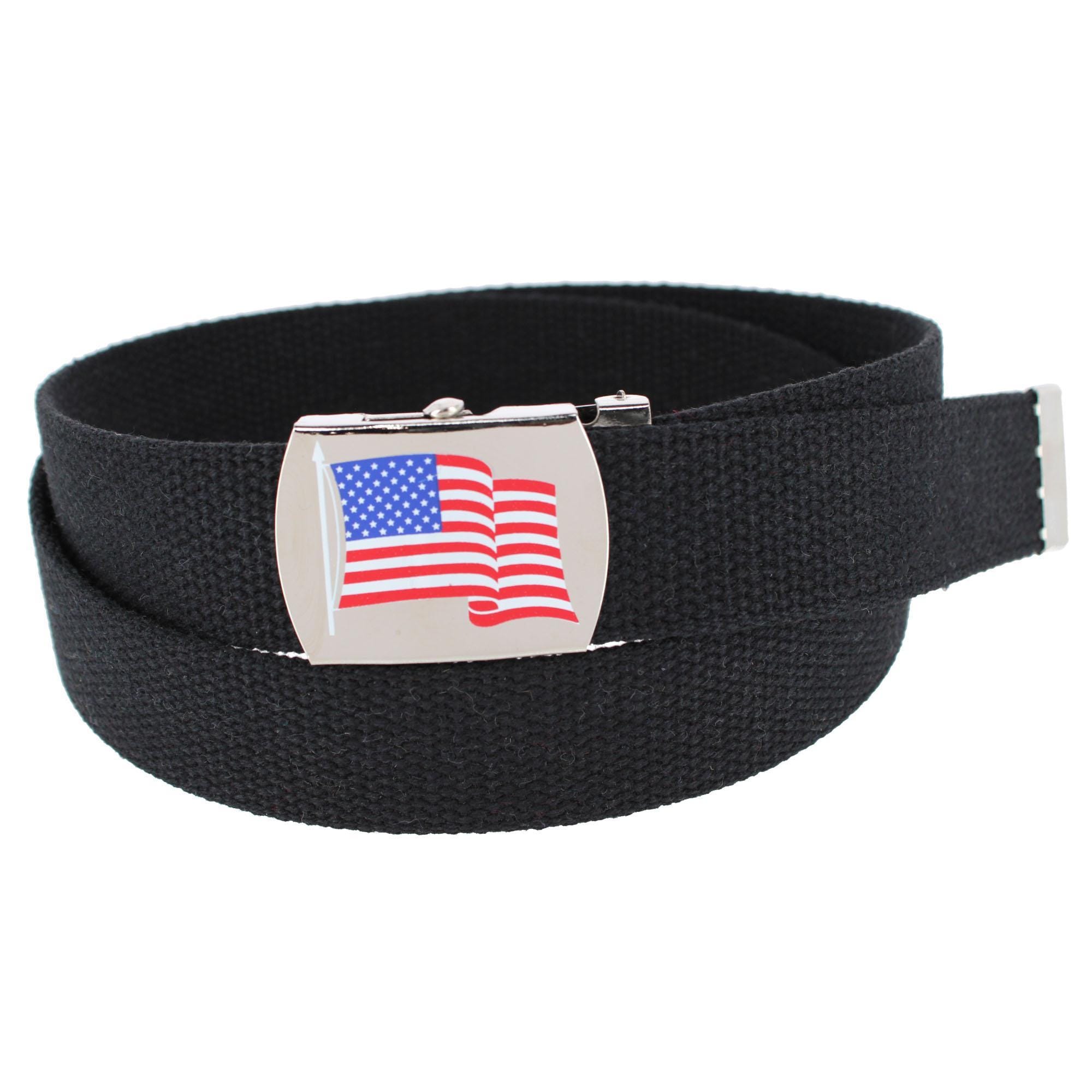 CTM® Cotton Adjustable Belt with U.S.A. Flag Buckle - Black