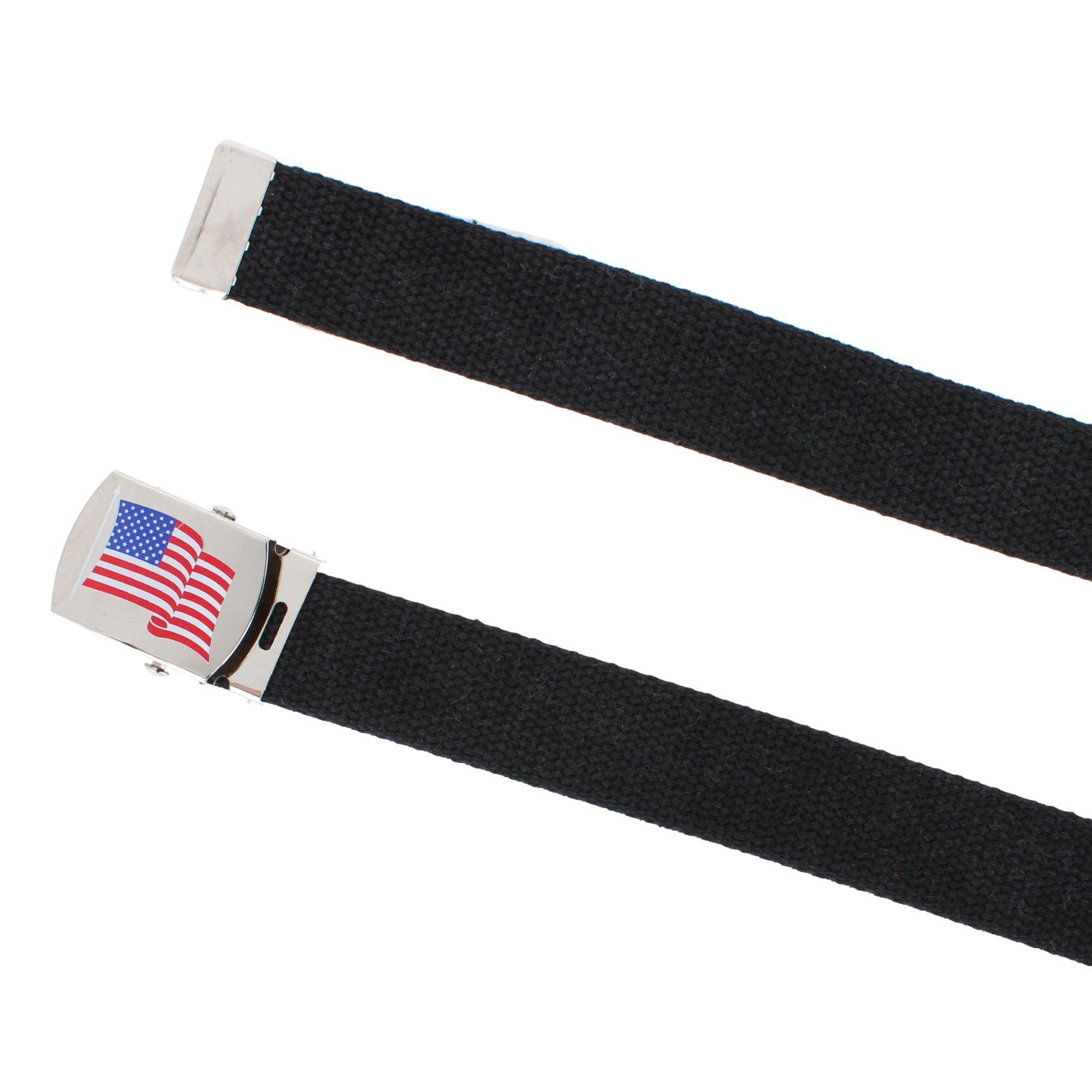 CTM® Cotton Adjustable Belt with U.S.A. Flag Buckle - Black