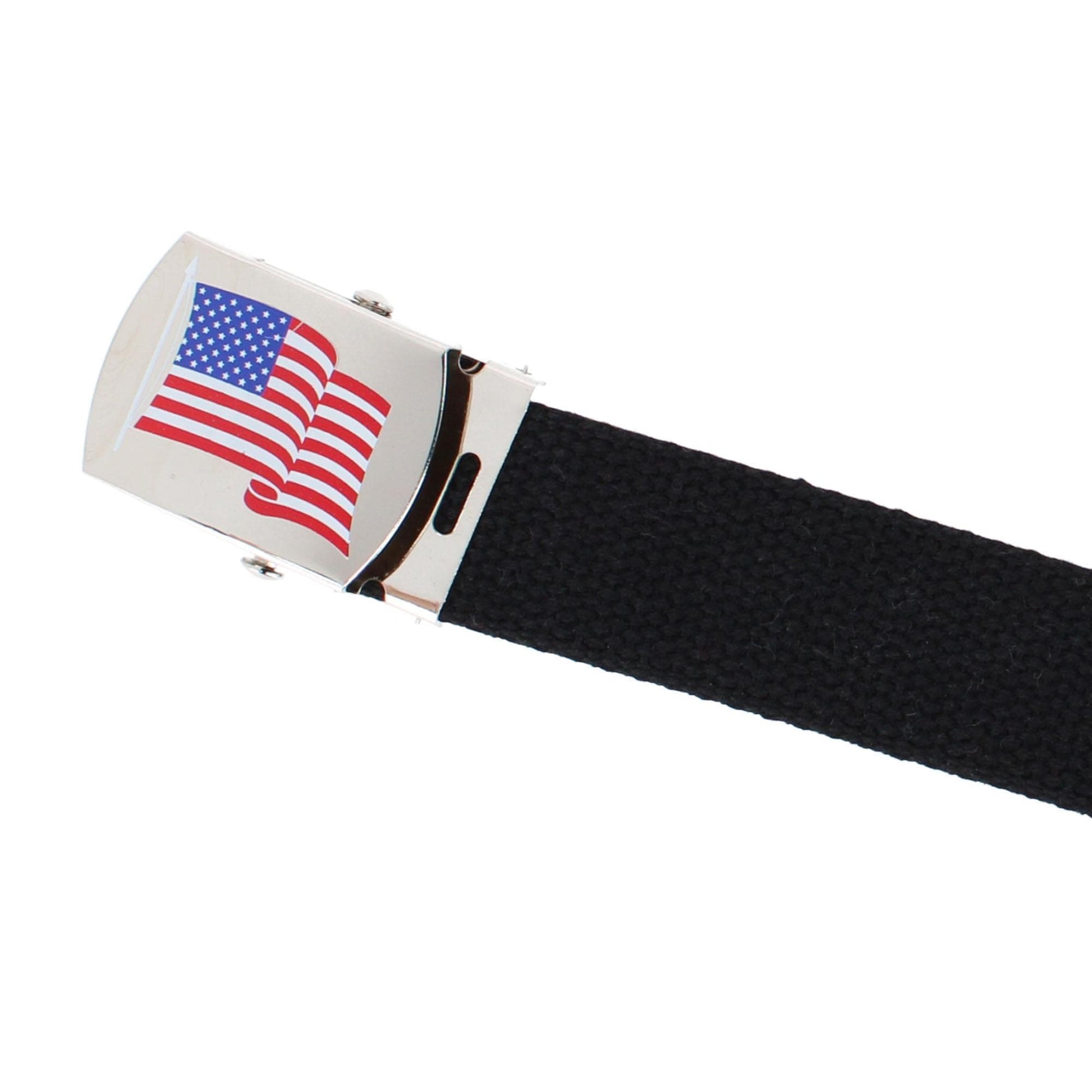 CTM® Cotton Adjustable Belt with U.S.A. Flag Buckle - Black