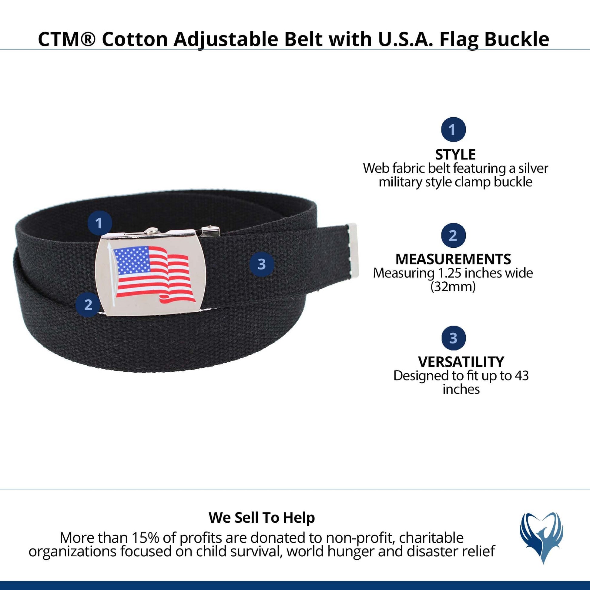 CTM® Cotton Adjustable Belt with U.S.A. Flag Buckle - Black