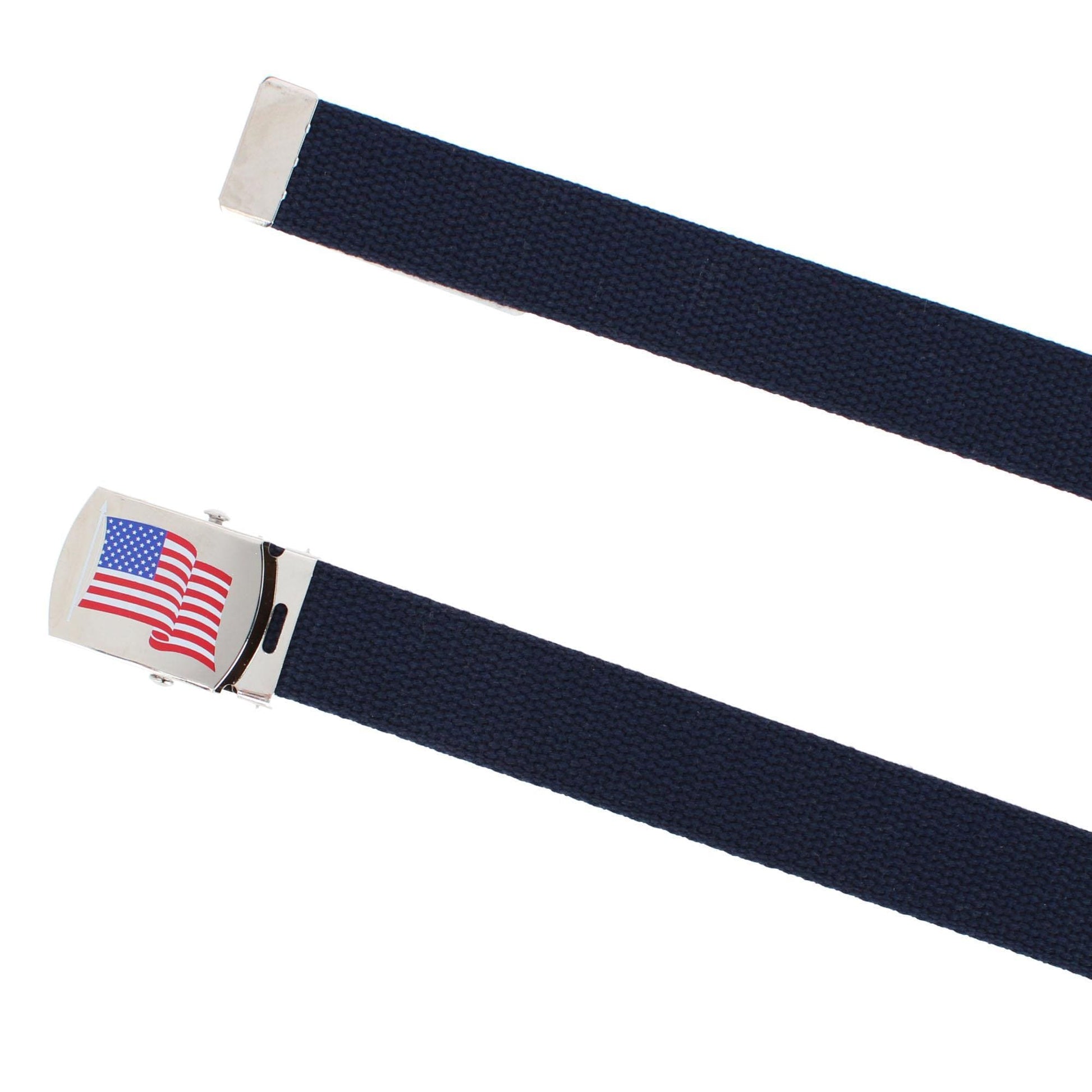 CTM® Cotton Adjustable Belt with U.S.A. Flag Buckle - Navy