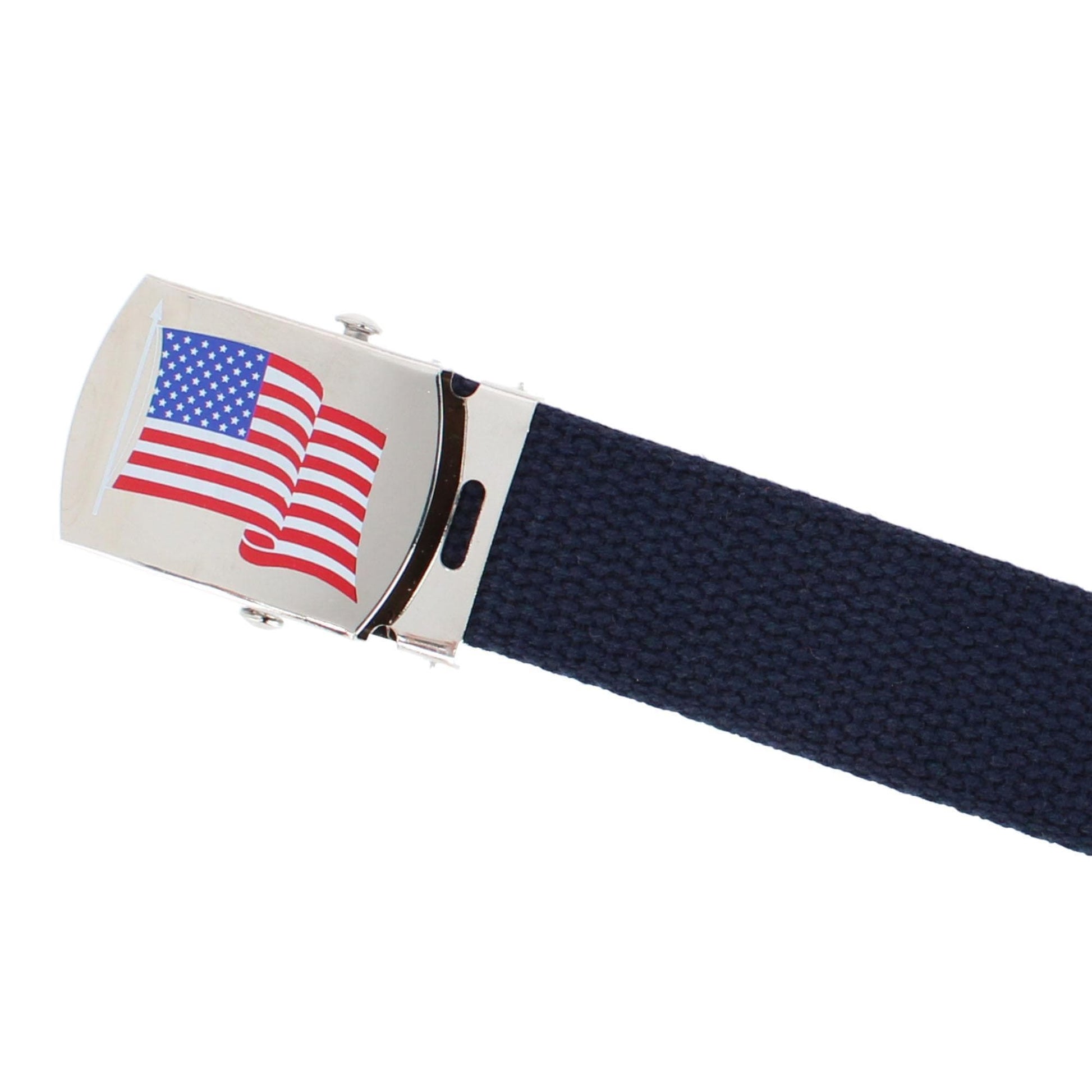 CTM® Cotton Adjustable Belt with U.S.A. Flag Buckle - Navy