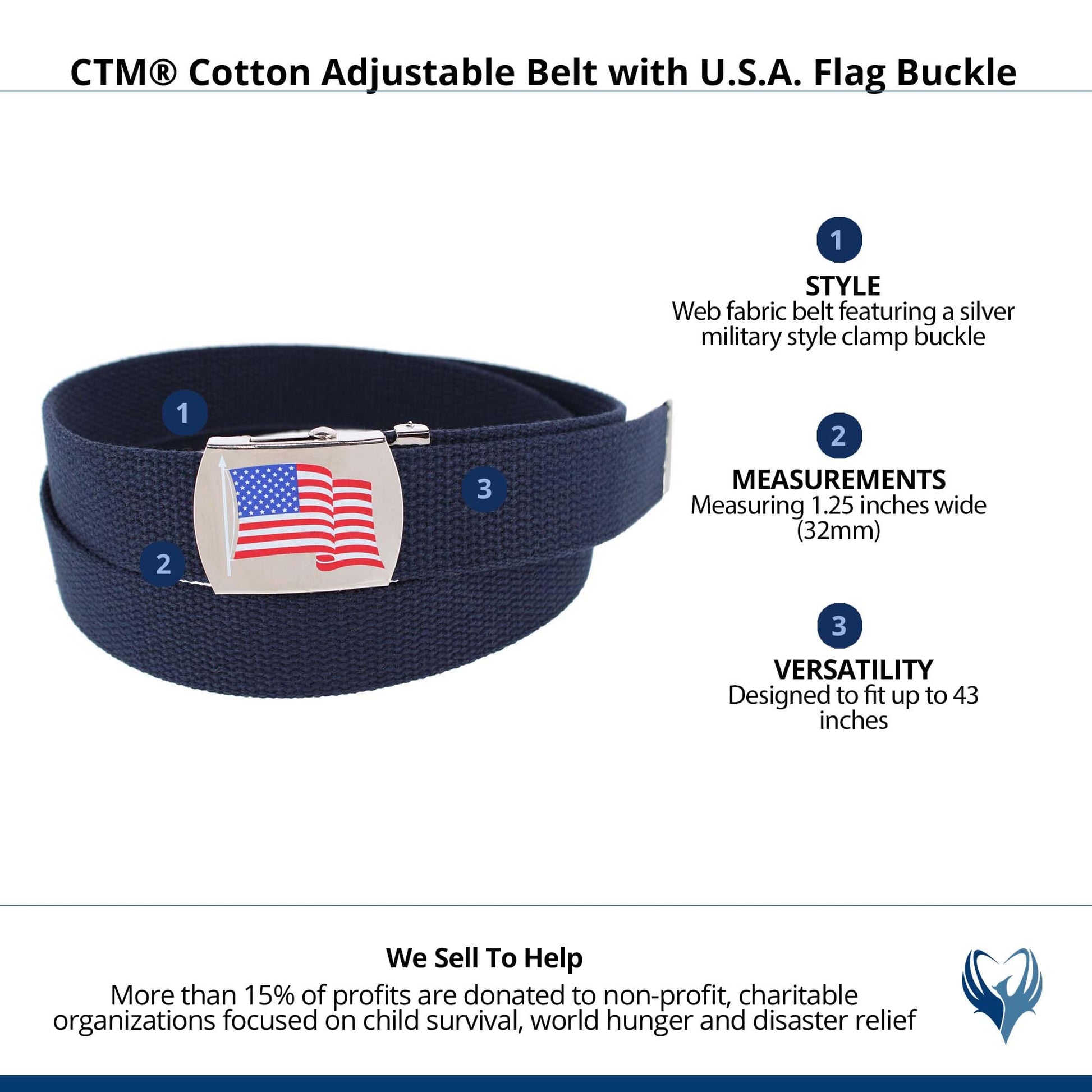 CTM® Cotton Adjustable Belt with U.S.A. Flag Buckle - Navy