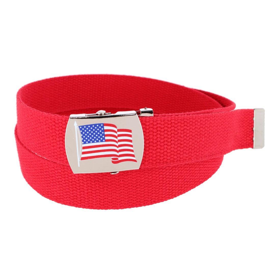CTM® Cotton Adjustable Belt with U.S.A. Flag Buckle - Red