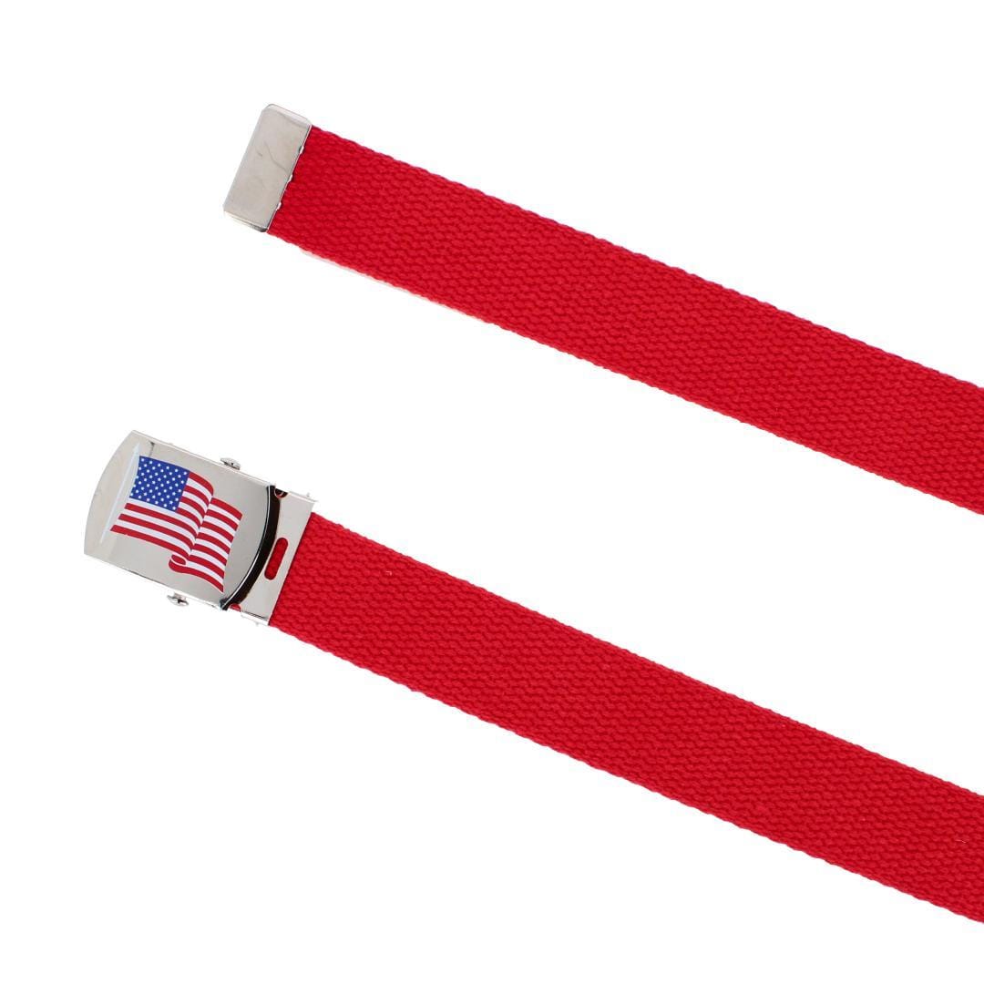 CTM® Cotton Adjustable Belt with U.S.A. Flag Buckle - Red