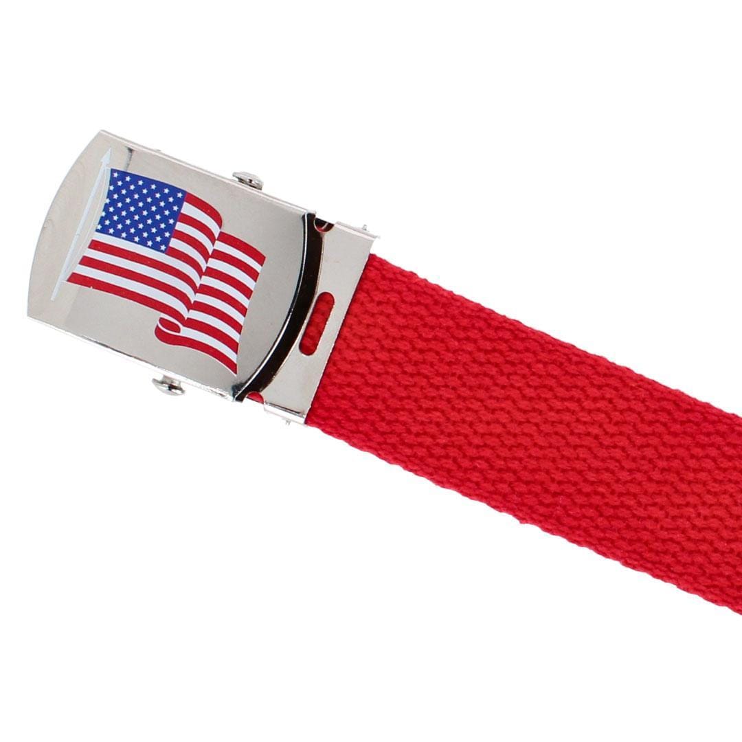 CTM® Cotton Adjustable Belt with U.S.A. Flag Buckle - Red
