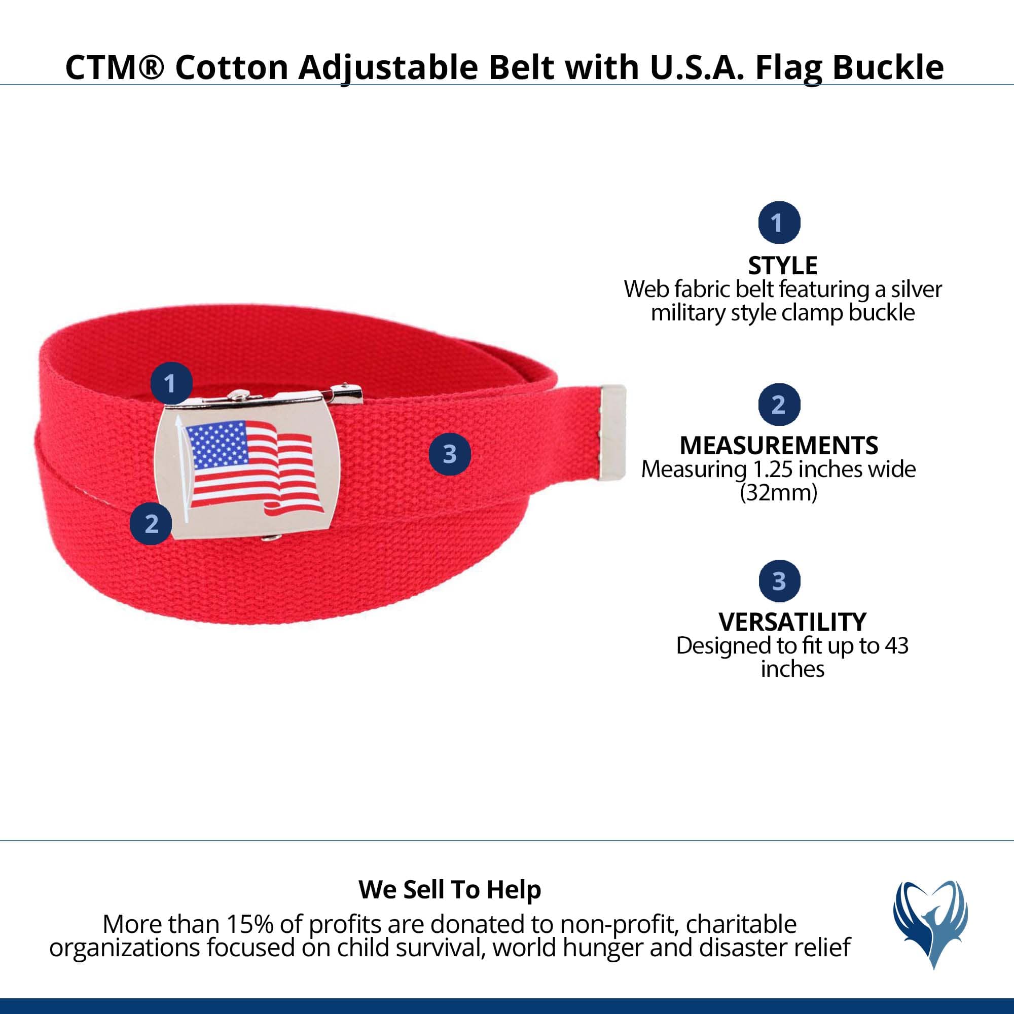 CTM® Cotton Adjustable Belt with U.S.A. Flag Buckle - Red