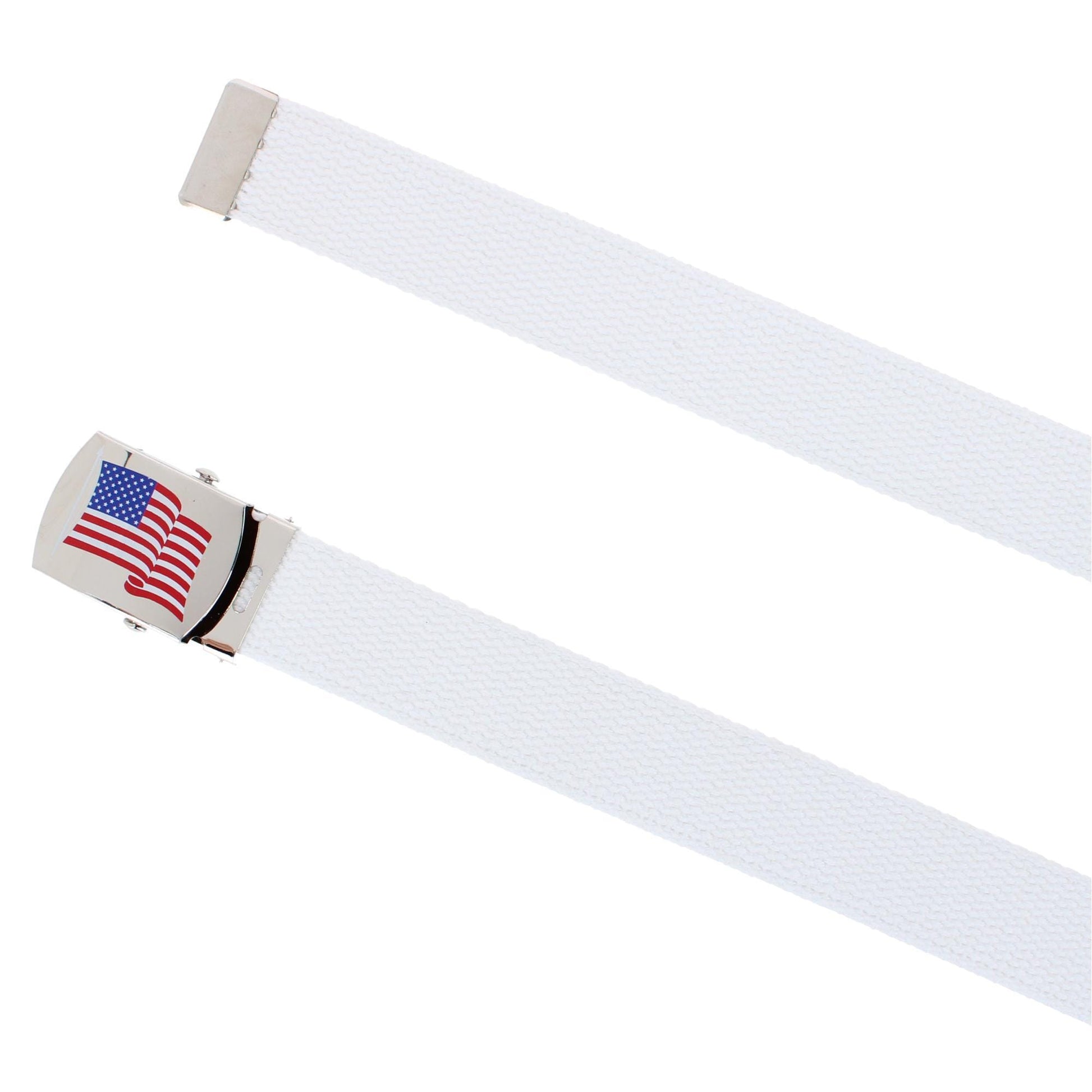 CTM® Cotton Adjustable Belt with U.S.A. Flag Buckle - White