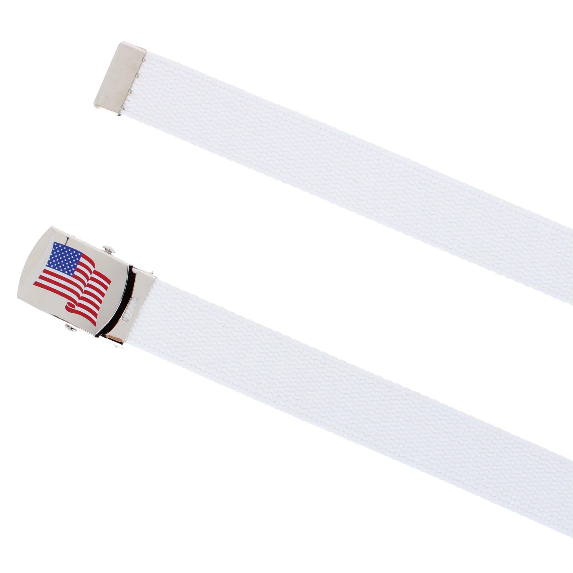 CTM® Cotton Adjustable Belt with U.S.A. Flag Buckle - White