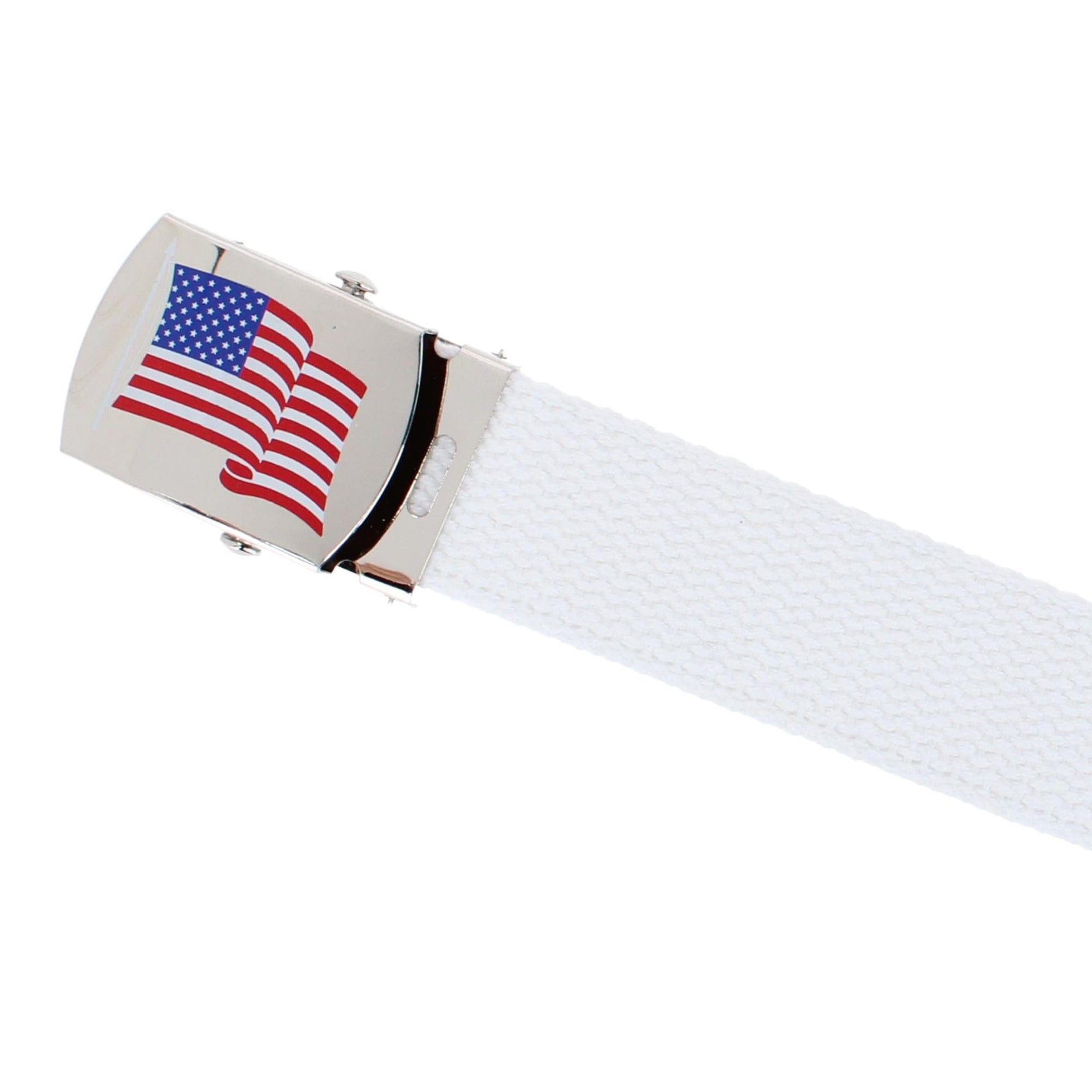 CTM® Cotton Adjustable Belt with U.S.A. Flag Buckle - White