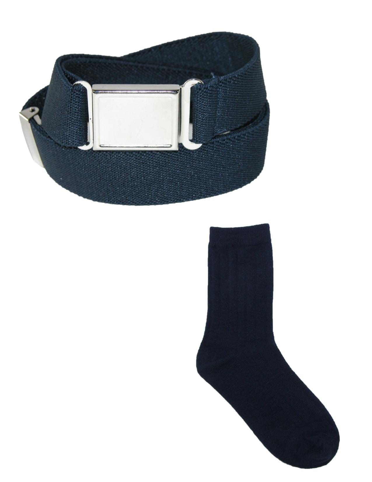 CTM® Kids' Magnetic Buckle Elastic Belt  and Cotton Socks Uniform Set - Navy