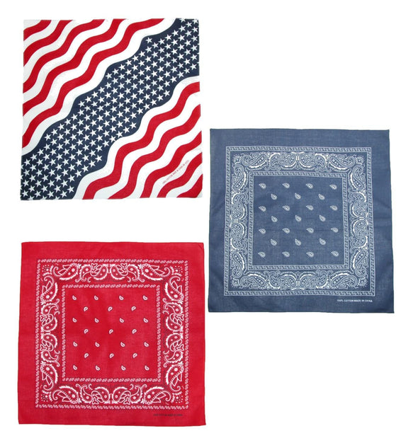 Wavy American Flag and Paisley Bandana Kit (Pack of 3)