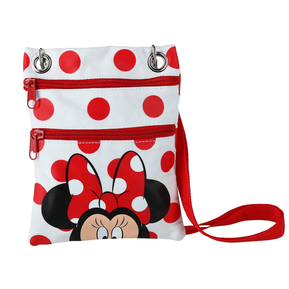 Jerry Leigh Disney Minnie Mouse Polka Dot Passport Crossbody Bag - White