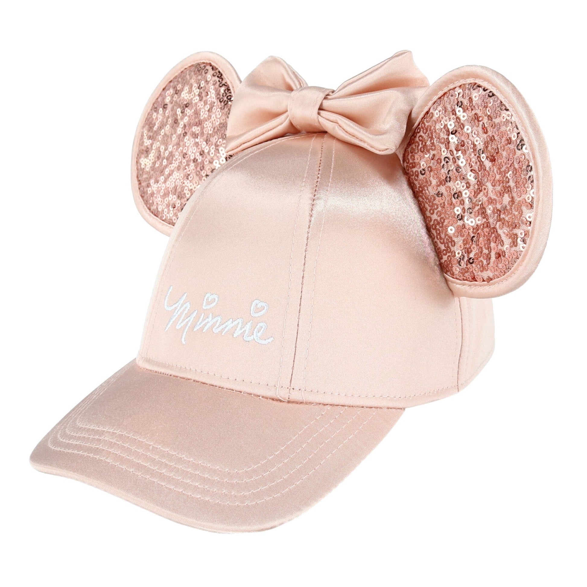Jerry Leigh Girl's Rose Gold Minnie Mouse Baseball Cap with Bling Ears - Pink