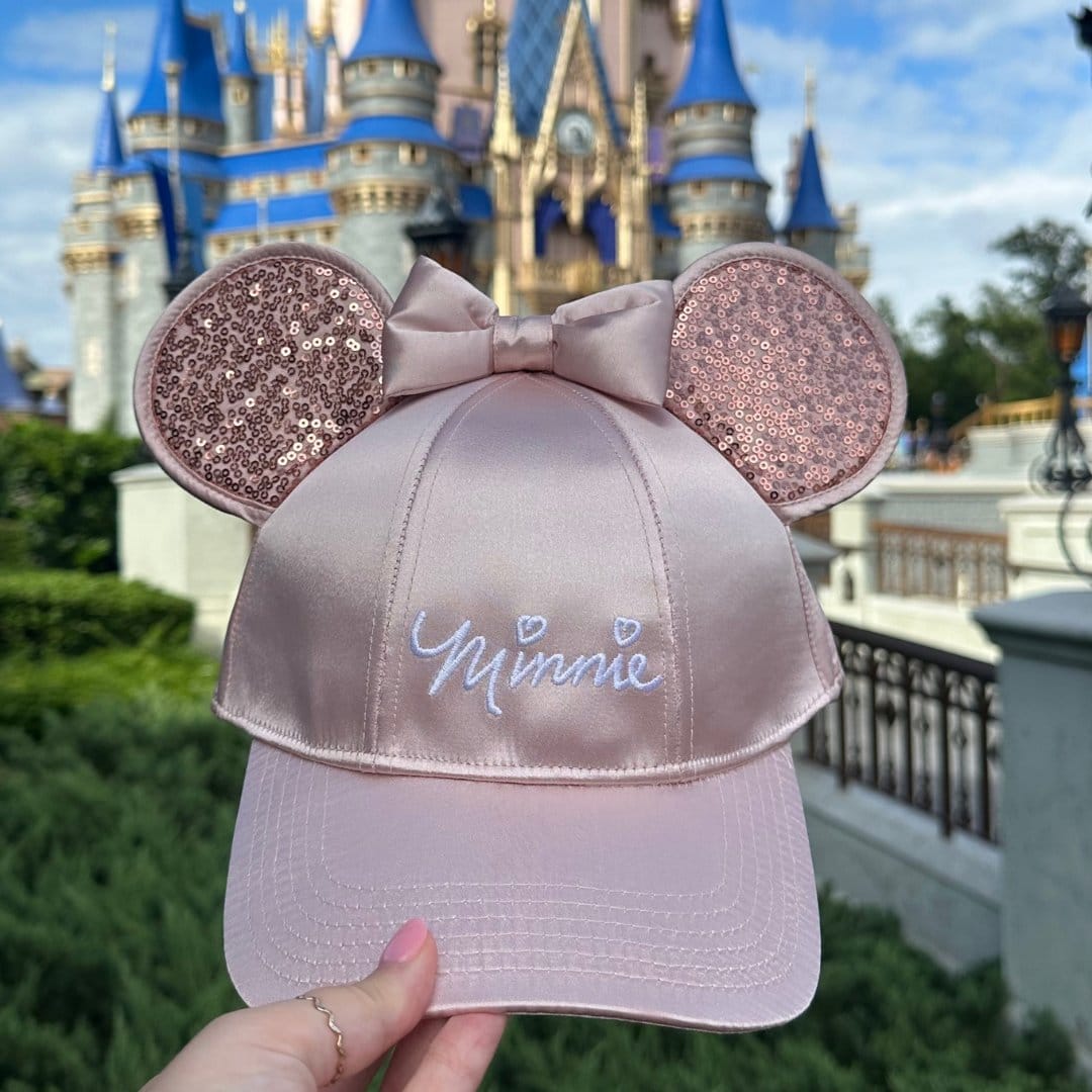 Jerry Leigh Girl's Rose Gold Minnie Mouse Baseball Cap with Bling Ears - Pink