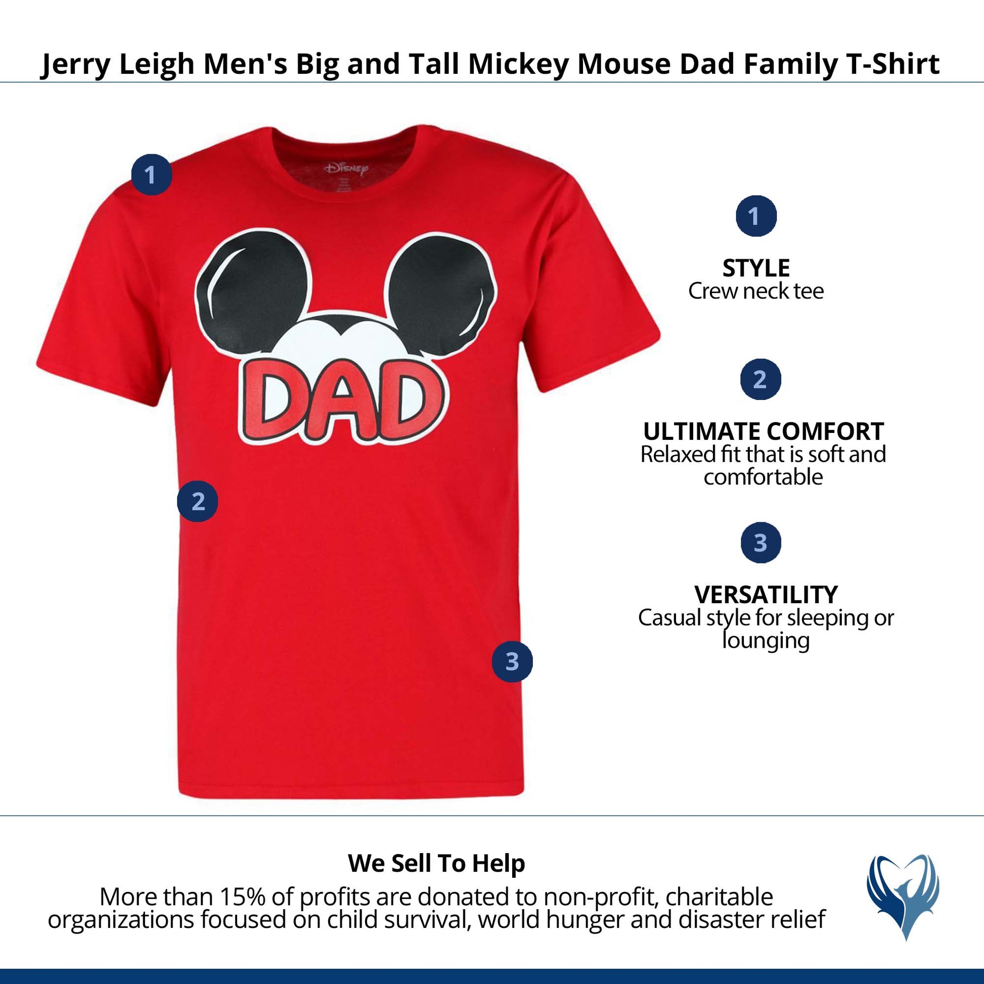 Jerry Leigh Men's Big and Tall Mickey Mouse Dad Family T-Shirt - Red Disney