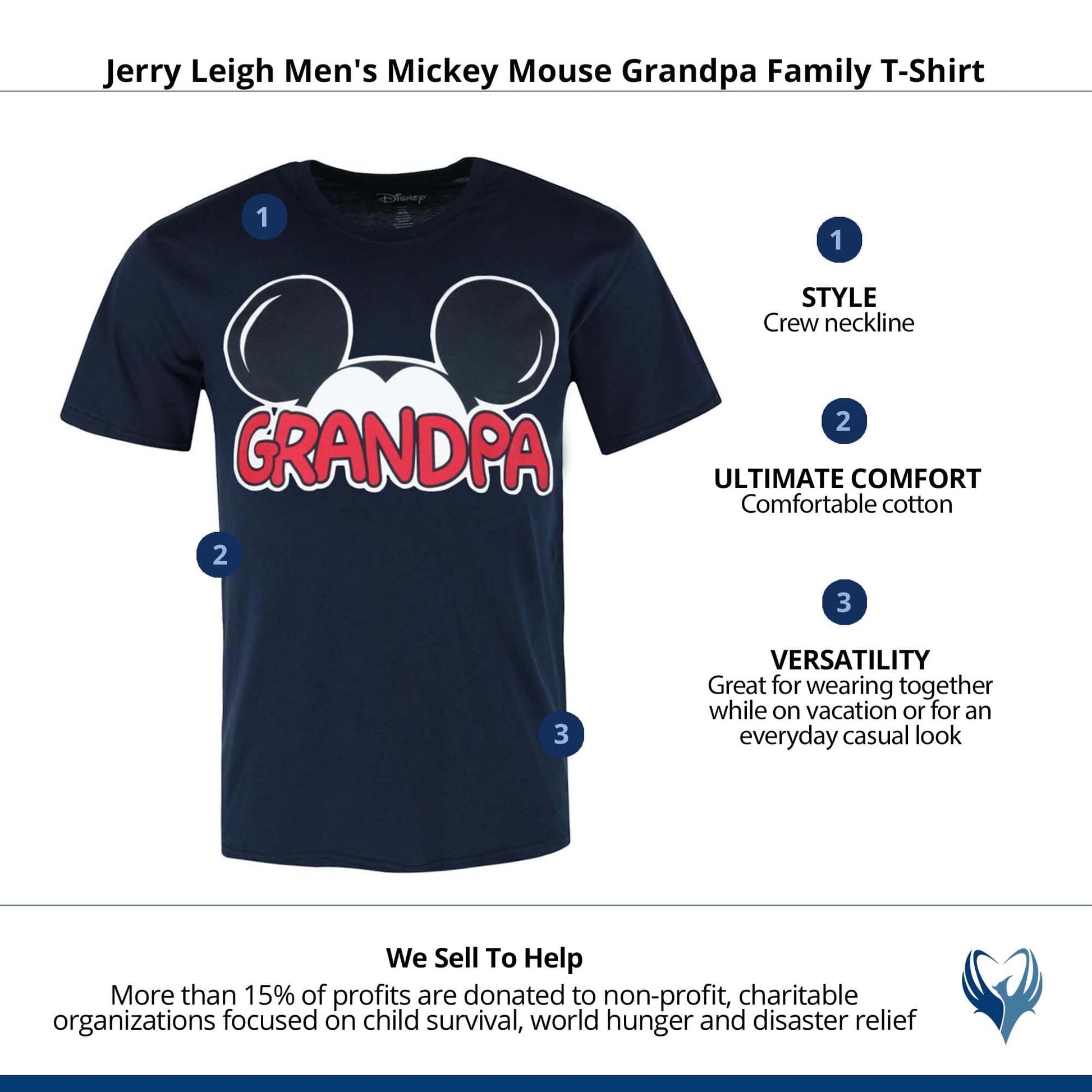 Jerry Leigh Men's Mickey Mouse Grandpa Family T-Shirt - Navy Disney