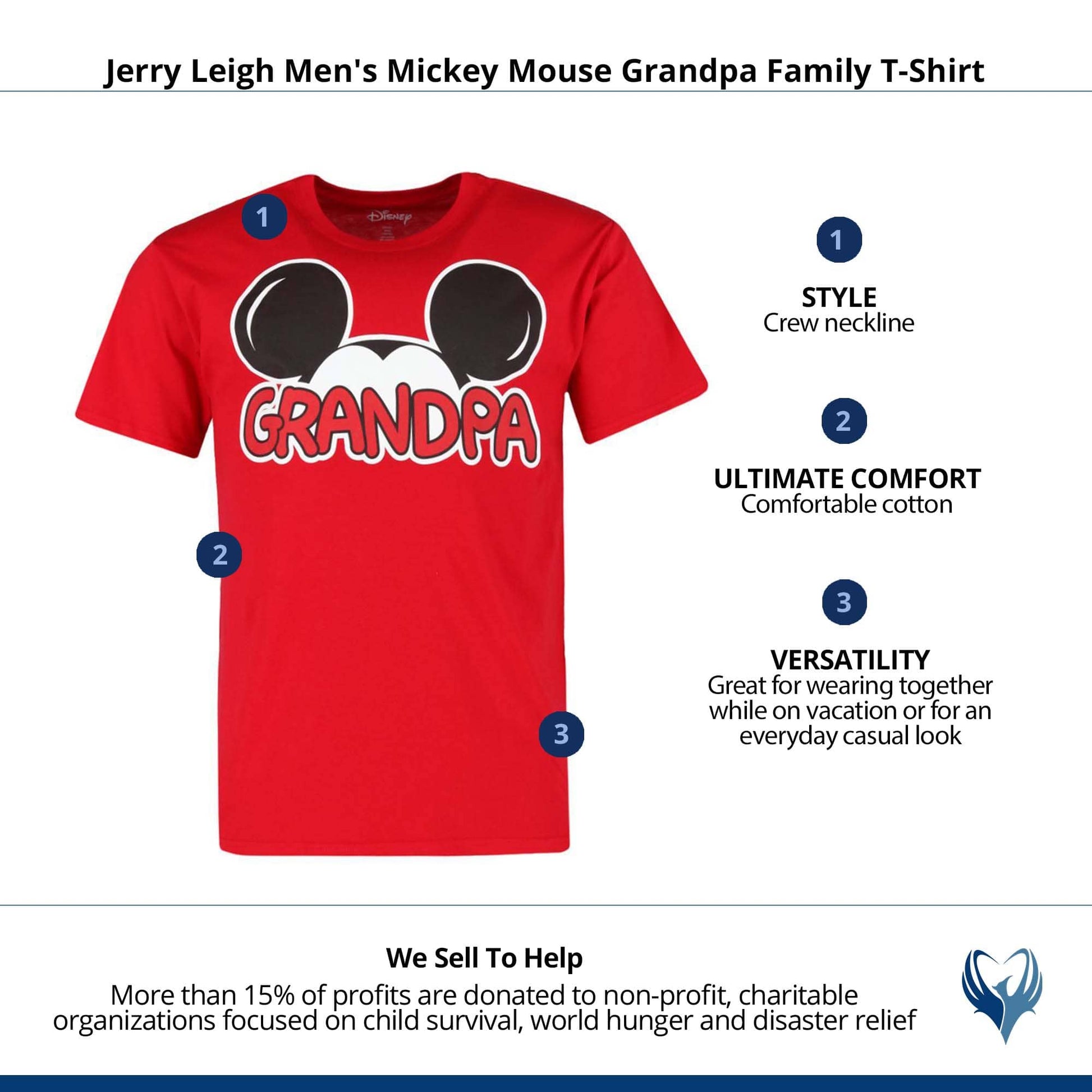 Jerry Leigh Men's Mickey Mouse Grandpa Family T-Shirt - Red Disney