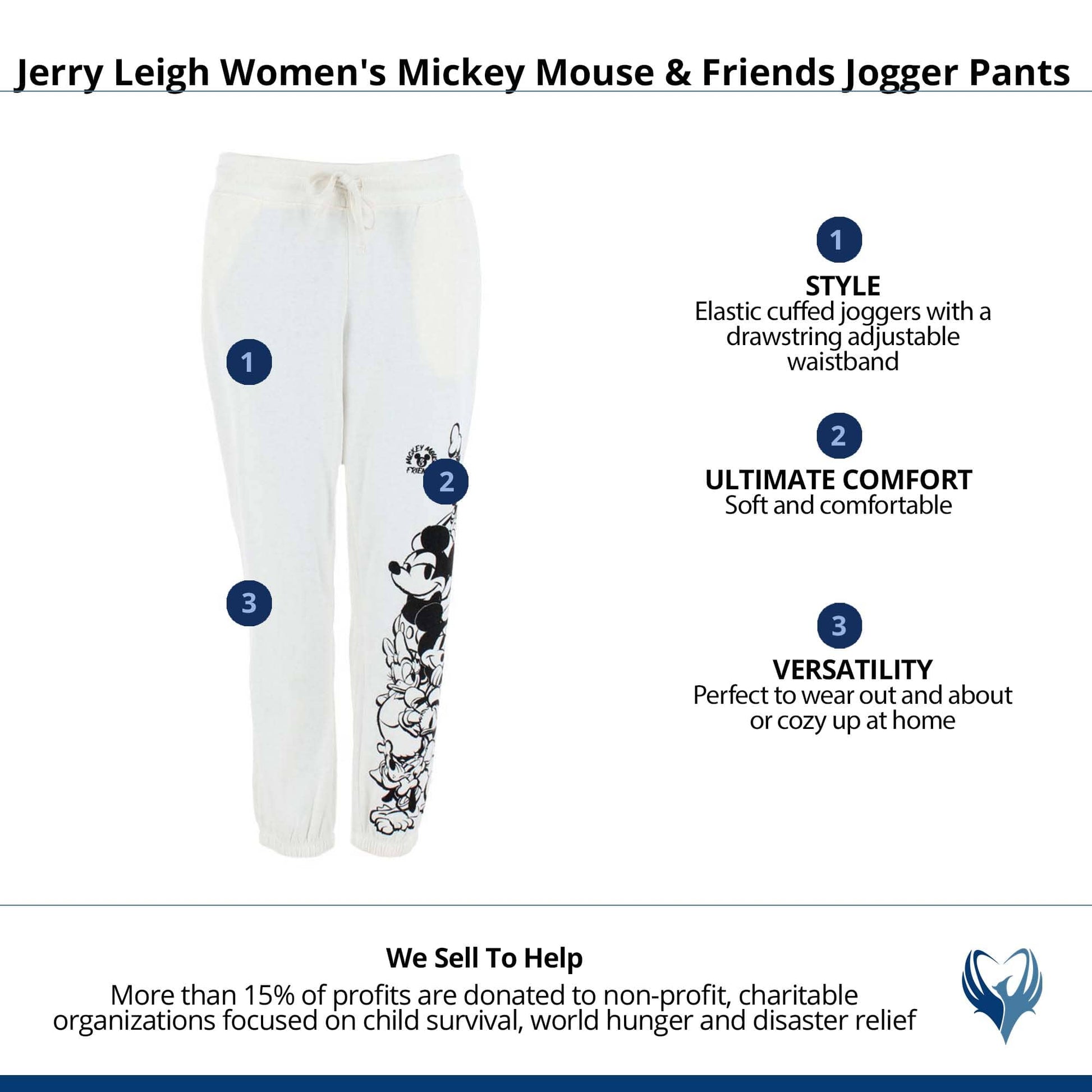 Jerry Leigh Women's Mickey Mouse & Friends Jogger Pants - White