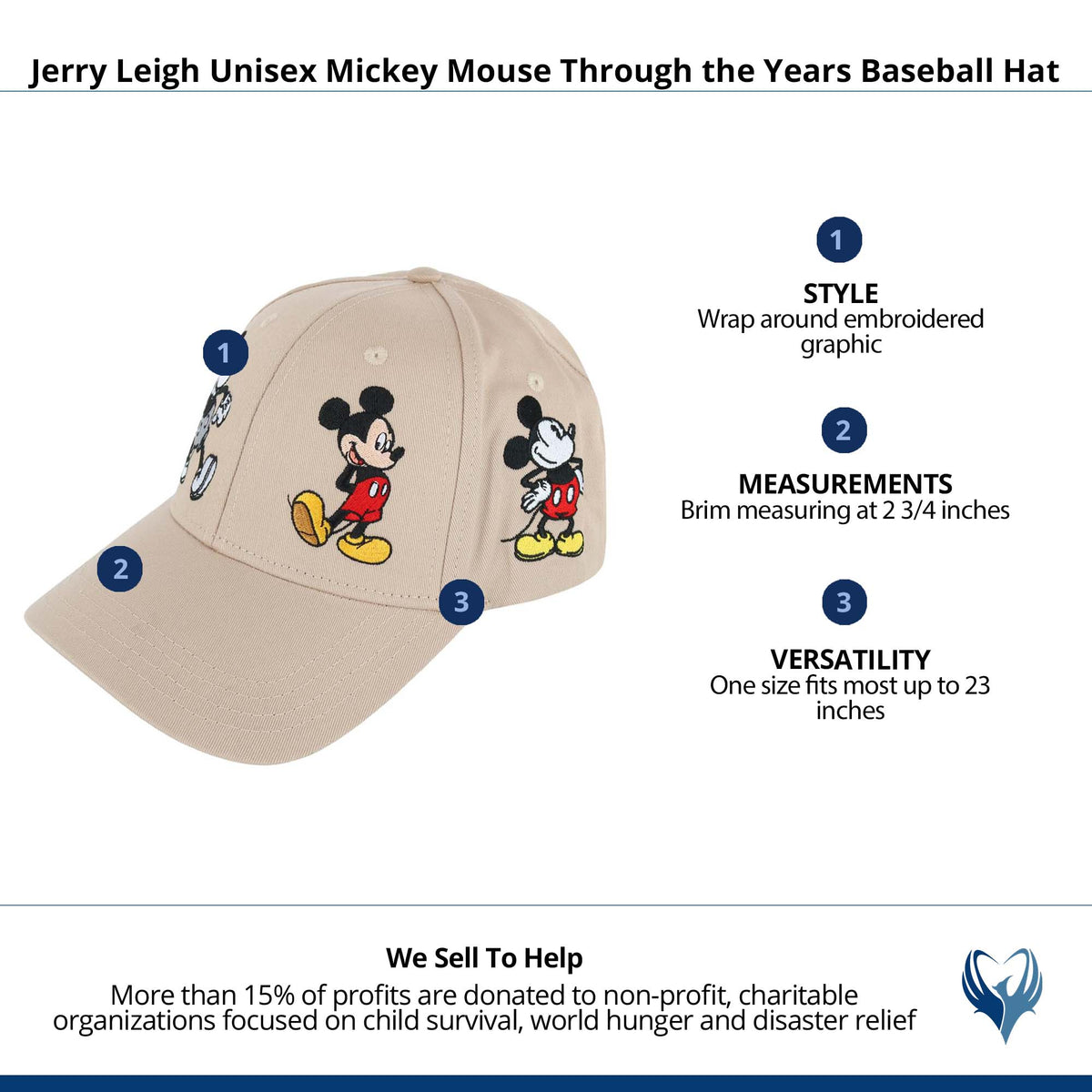 Jerry Leigh Unisex Mickey Mouse Through the Years Baseball Hat - Tan